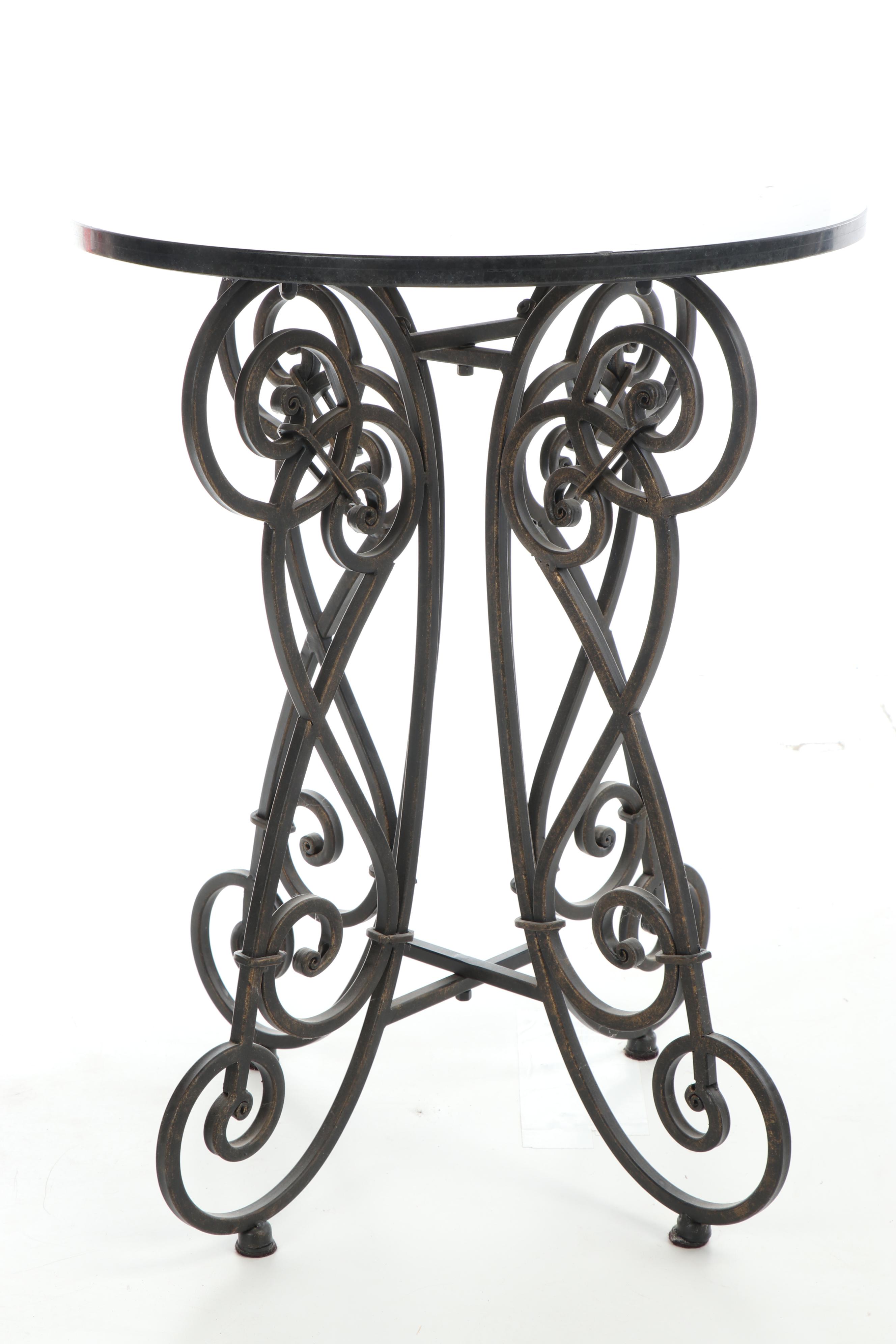 Wrought Iron and Black Granite End Table EBTH