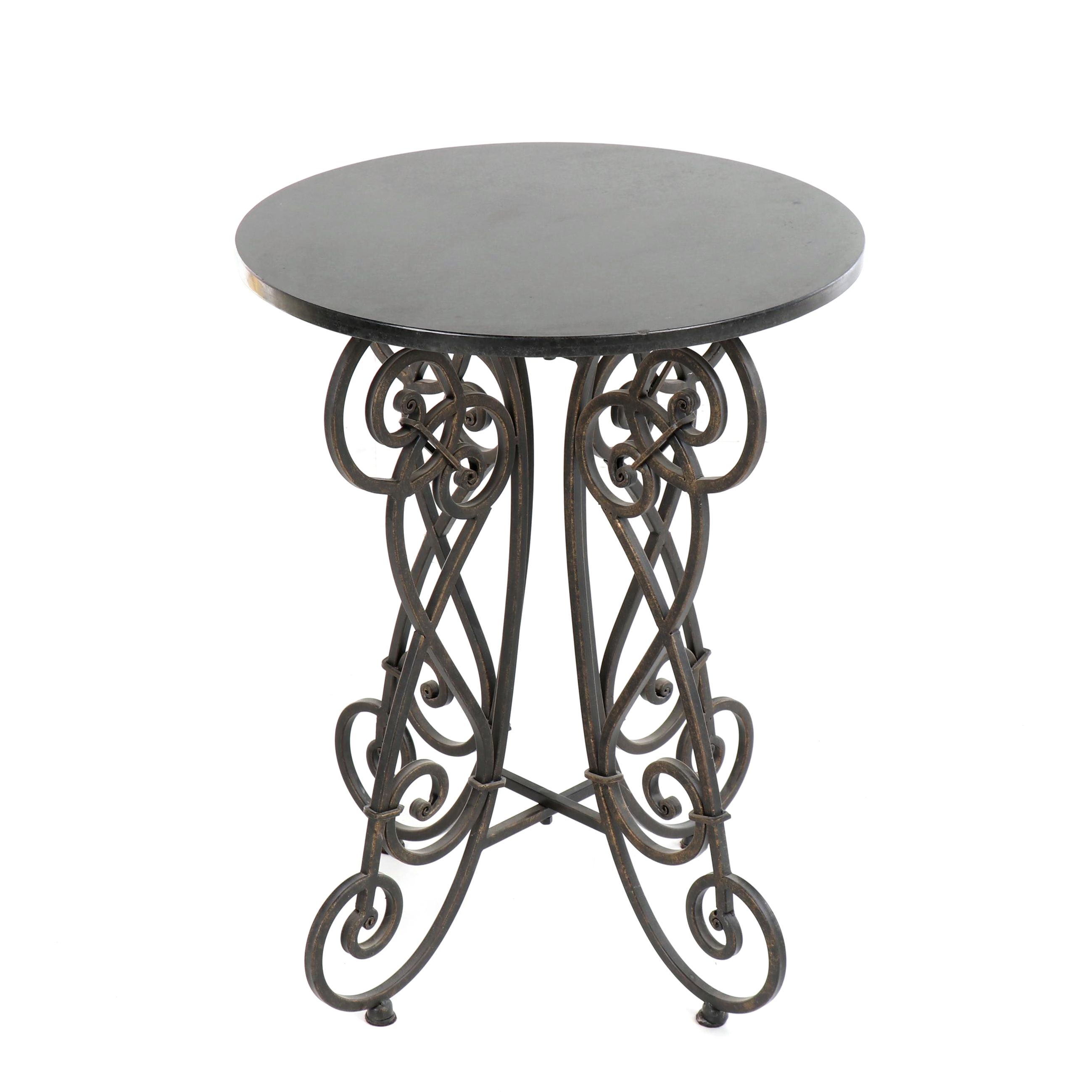Wrought Iron and Black Granite End Table EBTH