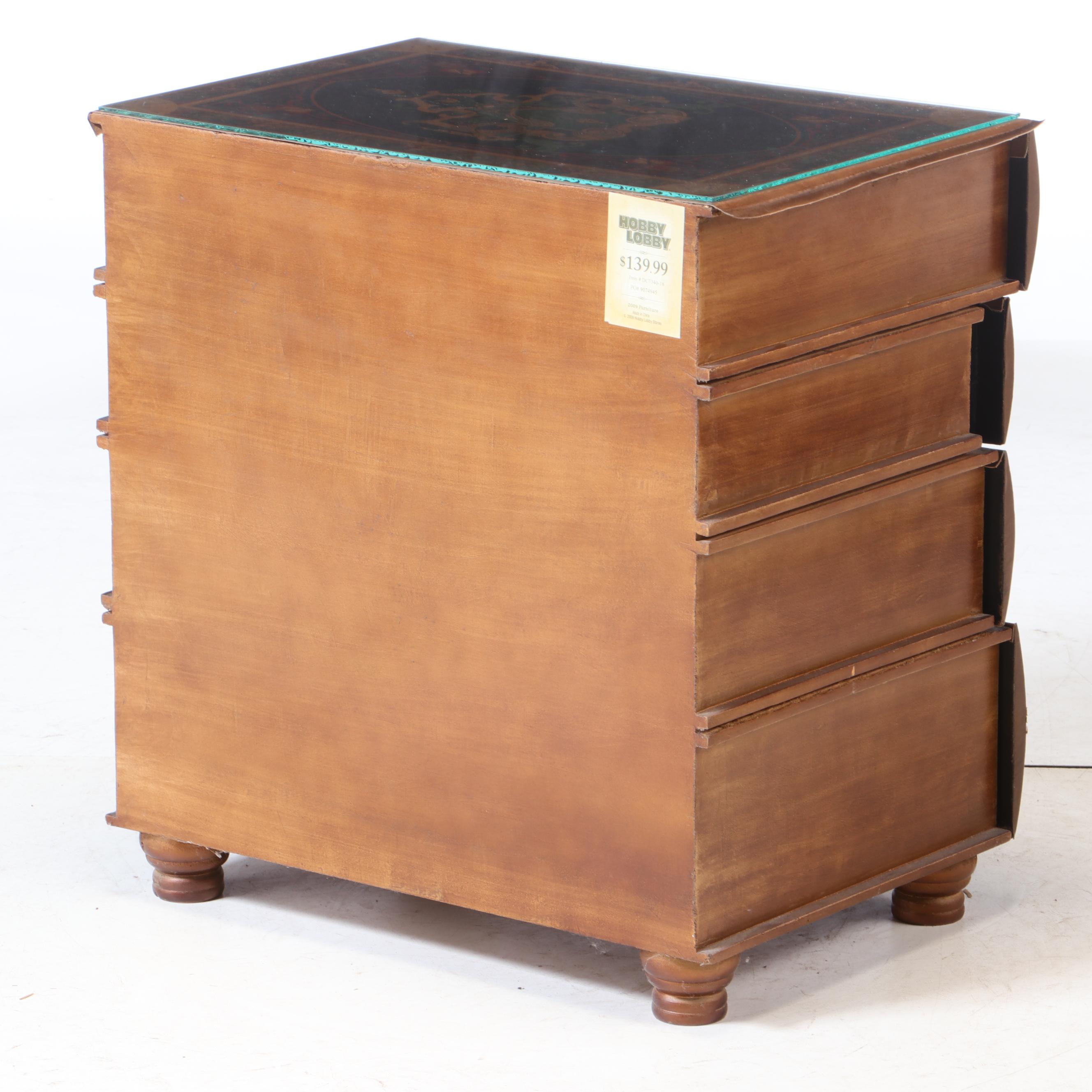 Hobby Lobby Novelty Glass Top Chest of Drawers Side Table, Contemporary