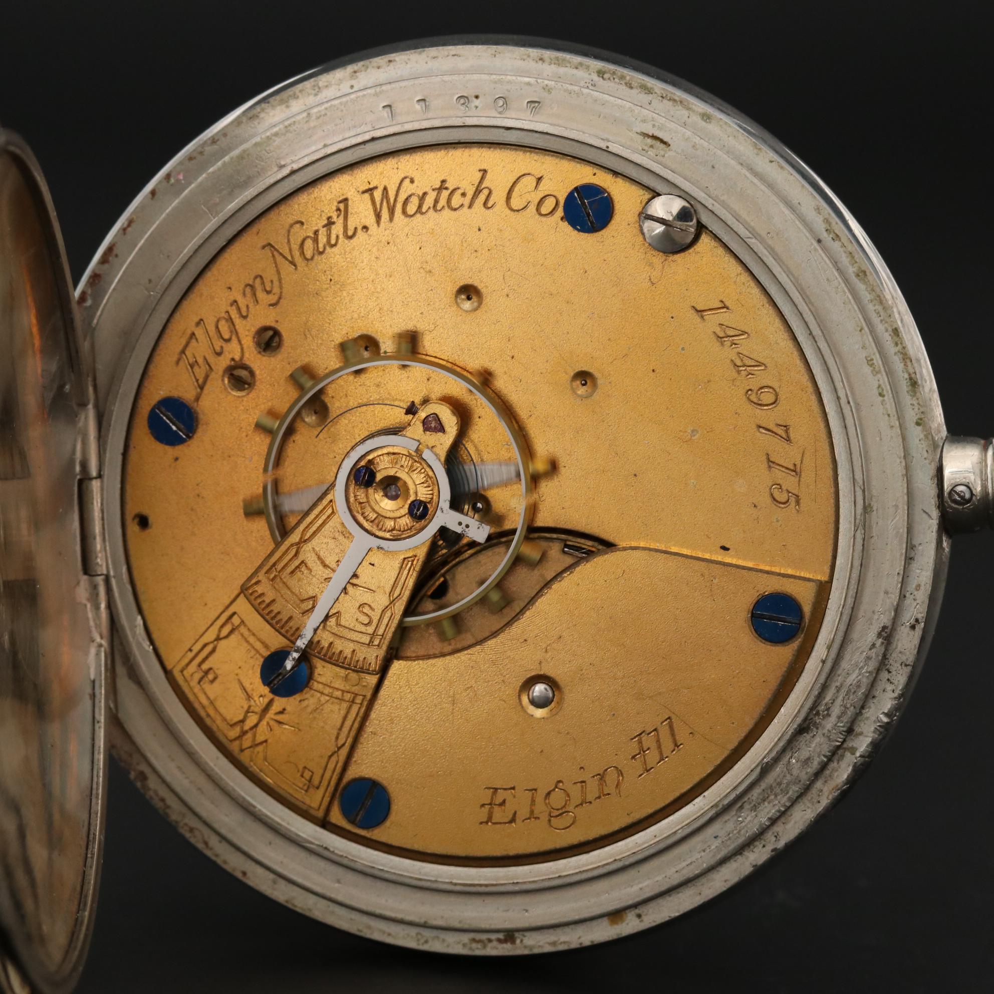 1884 Elgin Silveroid Hunting Case Pocket Watch EBTH
