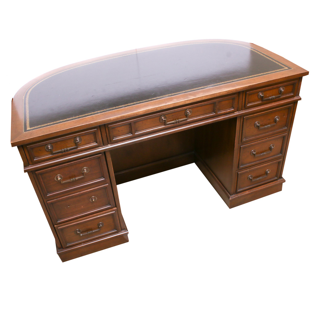 Sligh Leather Top and Fruitwood Executive Desk, Mid20th Century EBTH