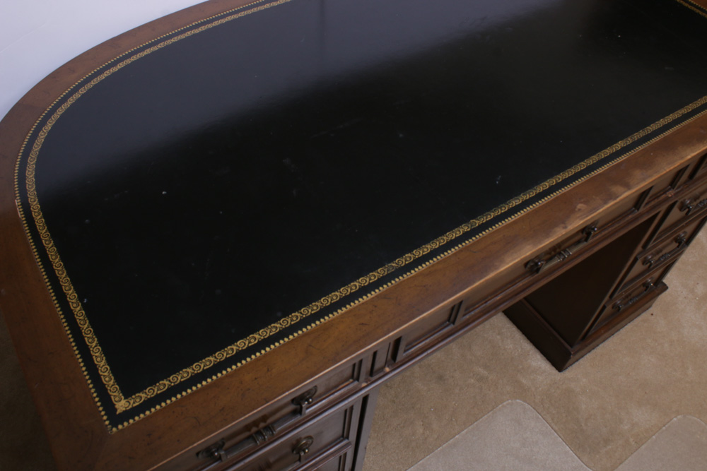 Sligh Leather Top and Fruitwood Executive Desk, Mid20th Century EBTH