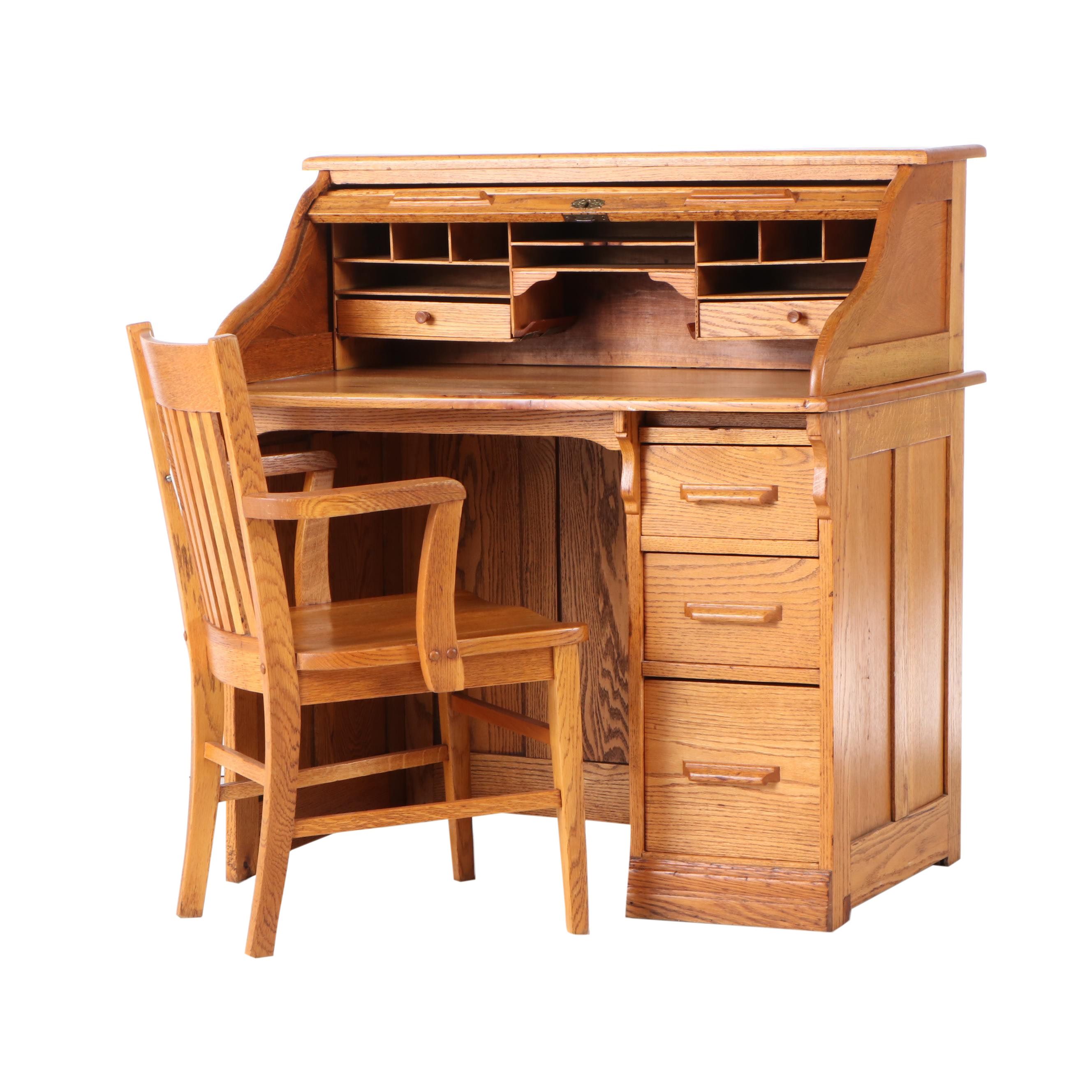 Antique Oak RollTop Desk and Chair EBTH