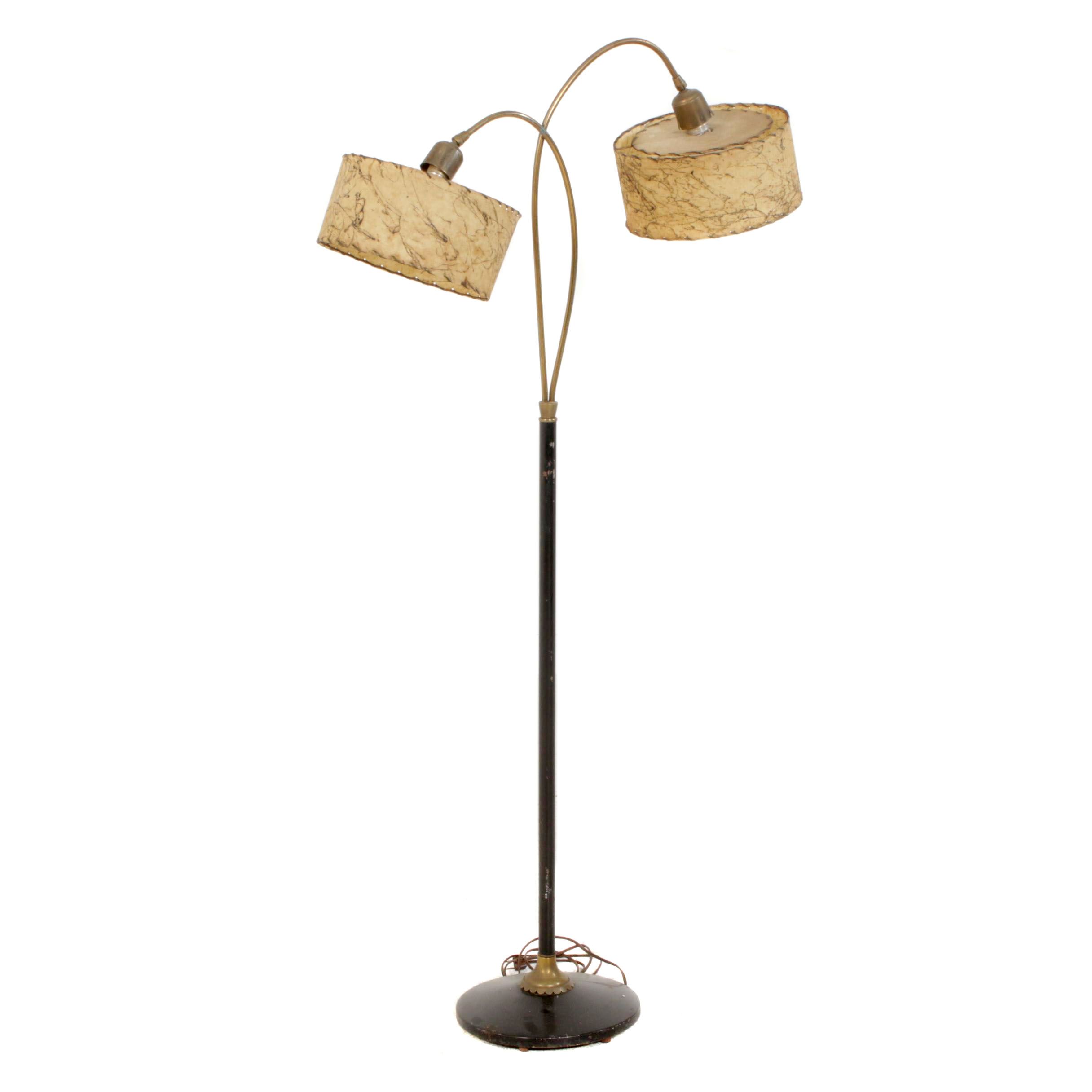 Mid Century Modern Gooseneck Floor Lamp with Fiberglass Shades EBTH