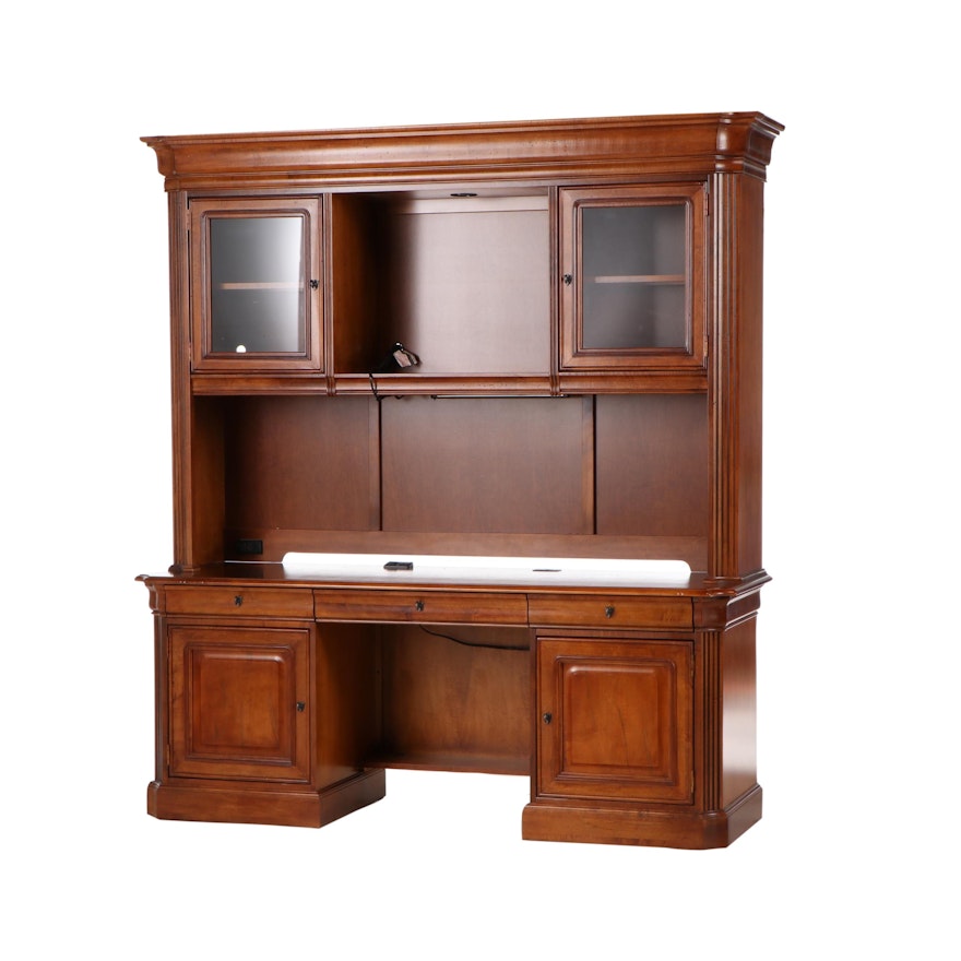 Stanley Furniture Cherry Stained Double Pedestal Office Desk With