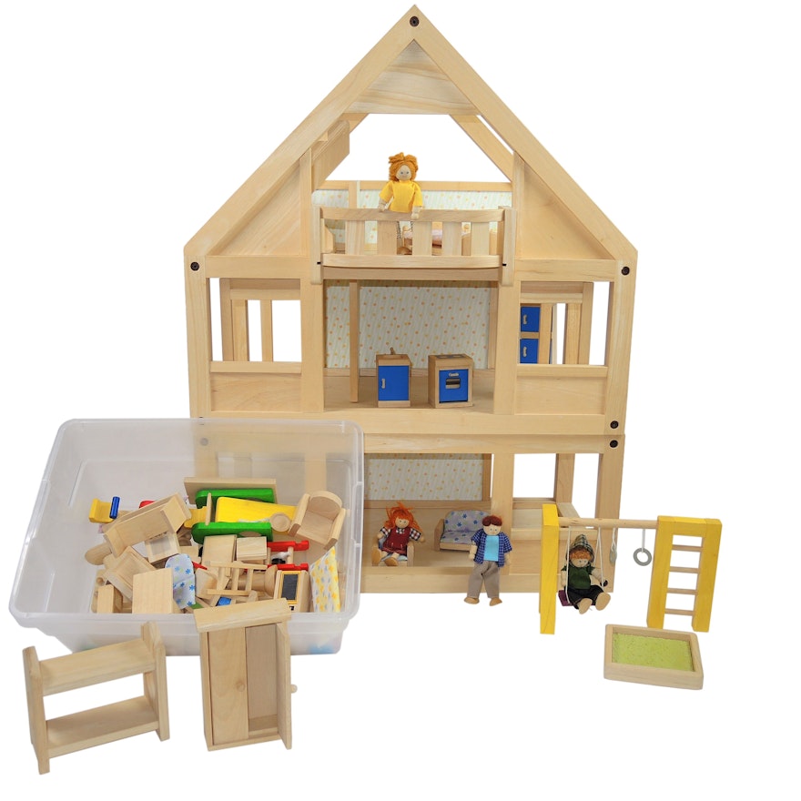 Plantoys My First Dollhouse House With Furniture And Dolls Ebth