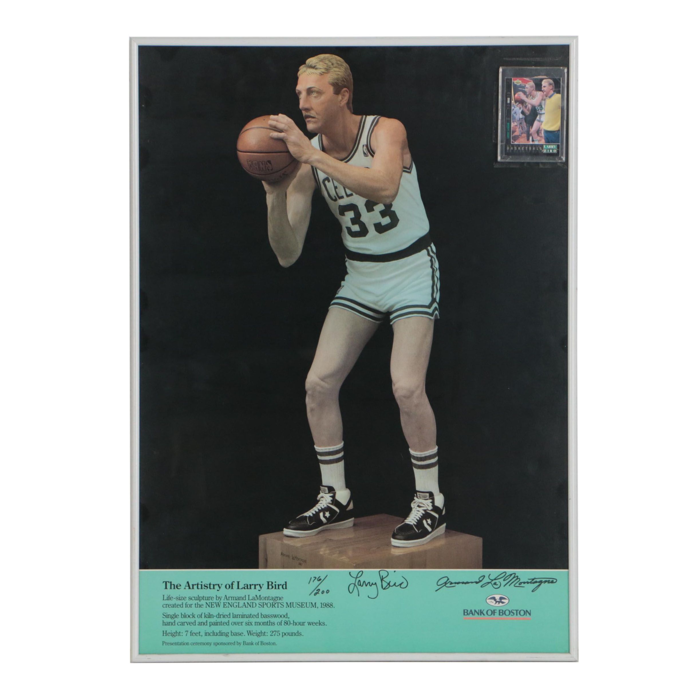 Framed Larry Bird Signed Poster with Matching Card EBTH