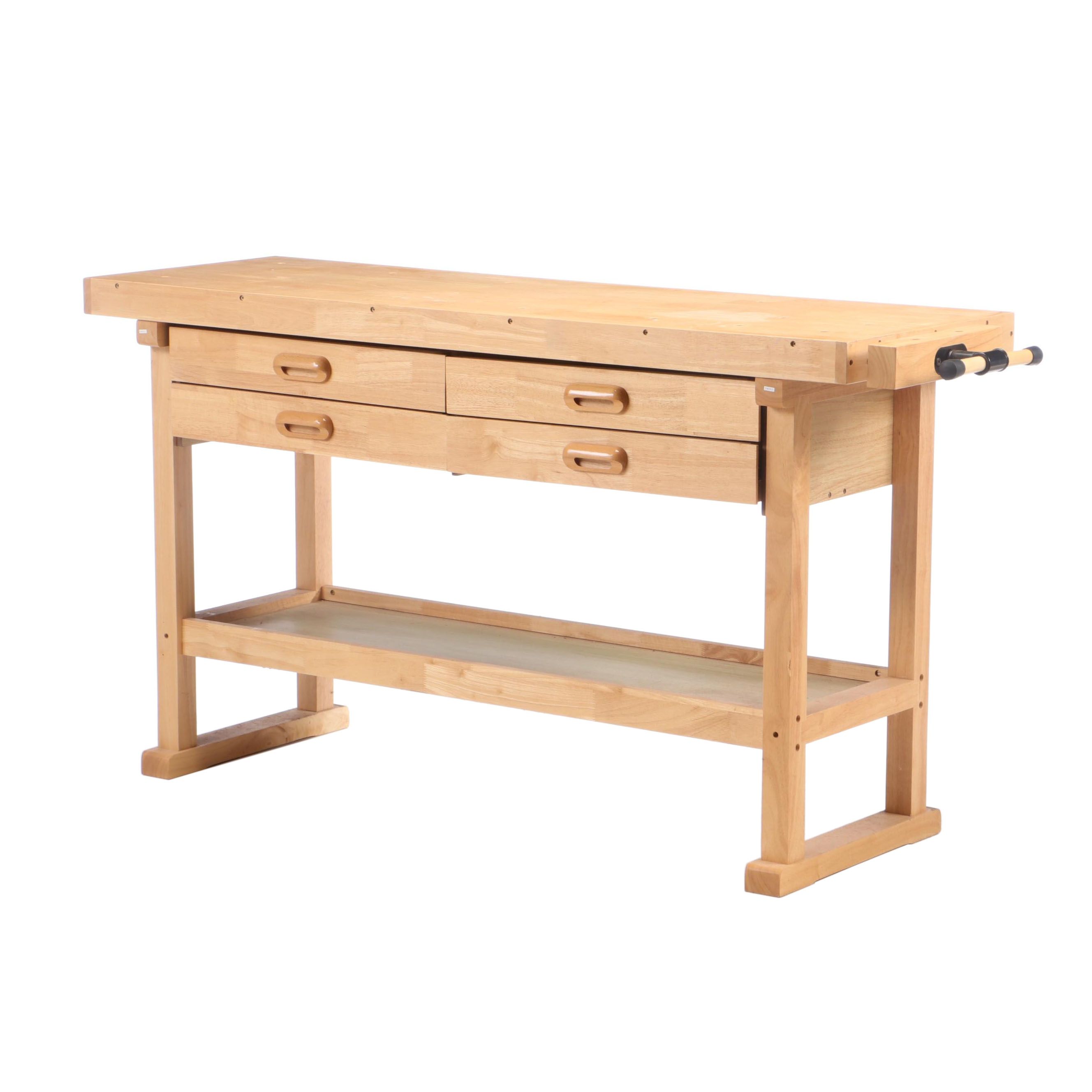 Windsor Design Pine Work Bench With Drawers And Storage Shelf Ebth