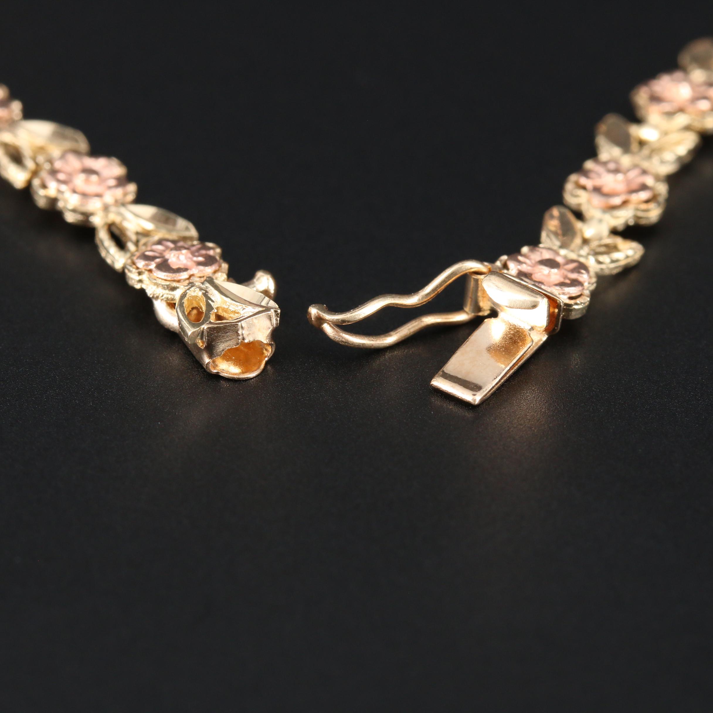 14K Yellow Gold Bracelet with Rose Gold Floral Accents EBTH