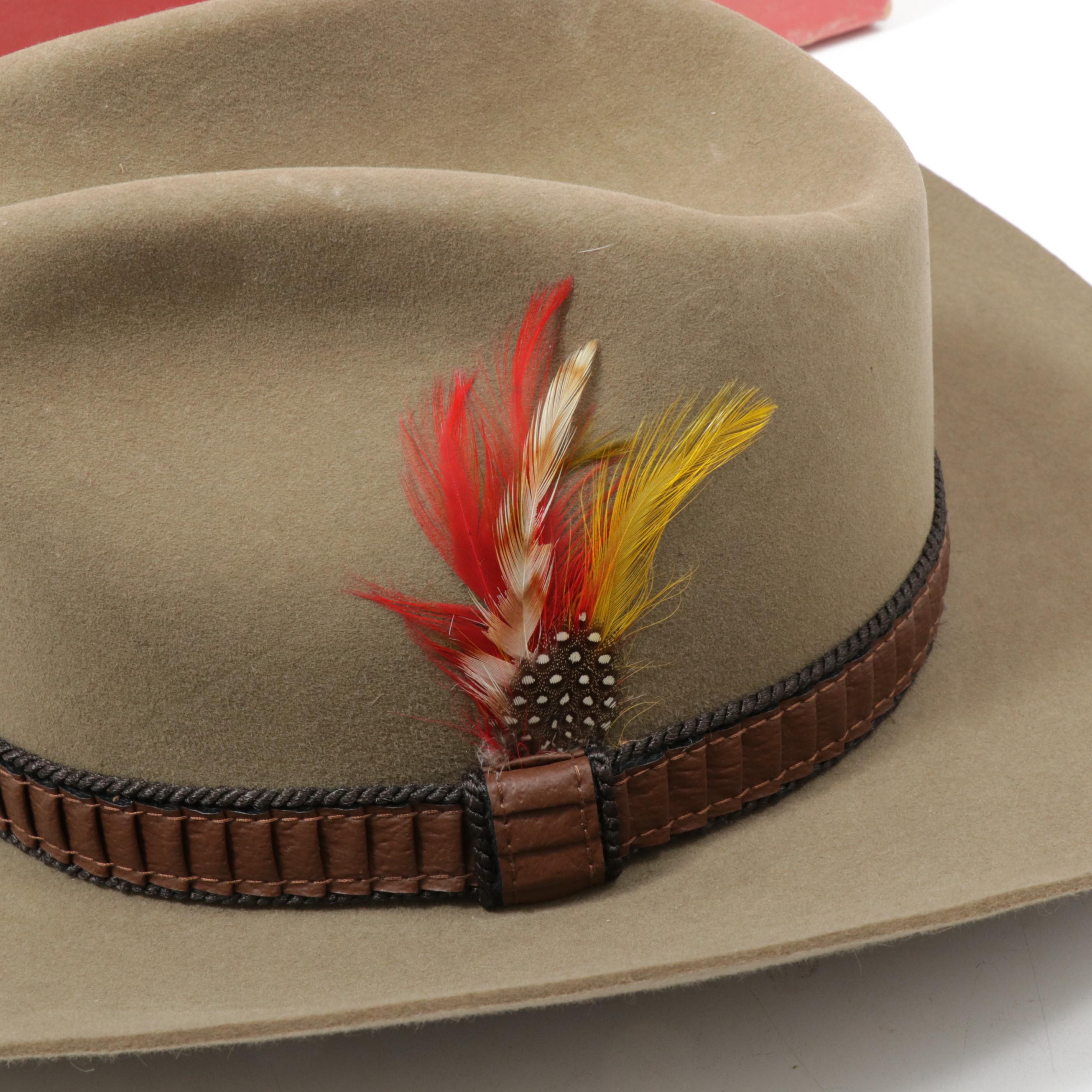 Stetson 3X Beaver Felt Cowboy Hat With Feathered Band And Original Box ...