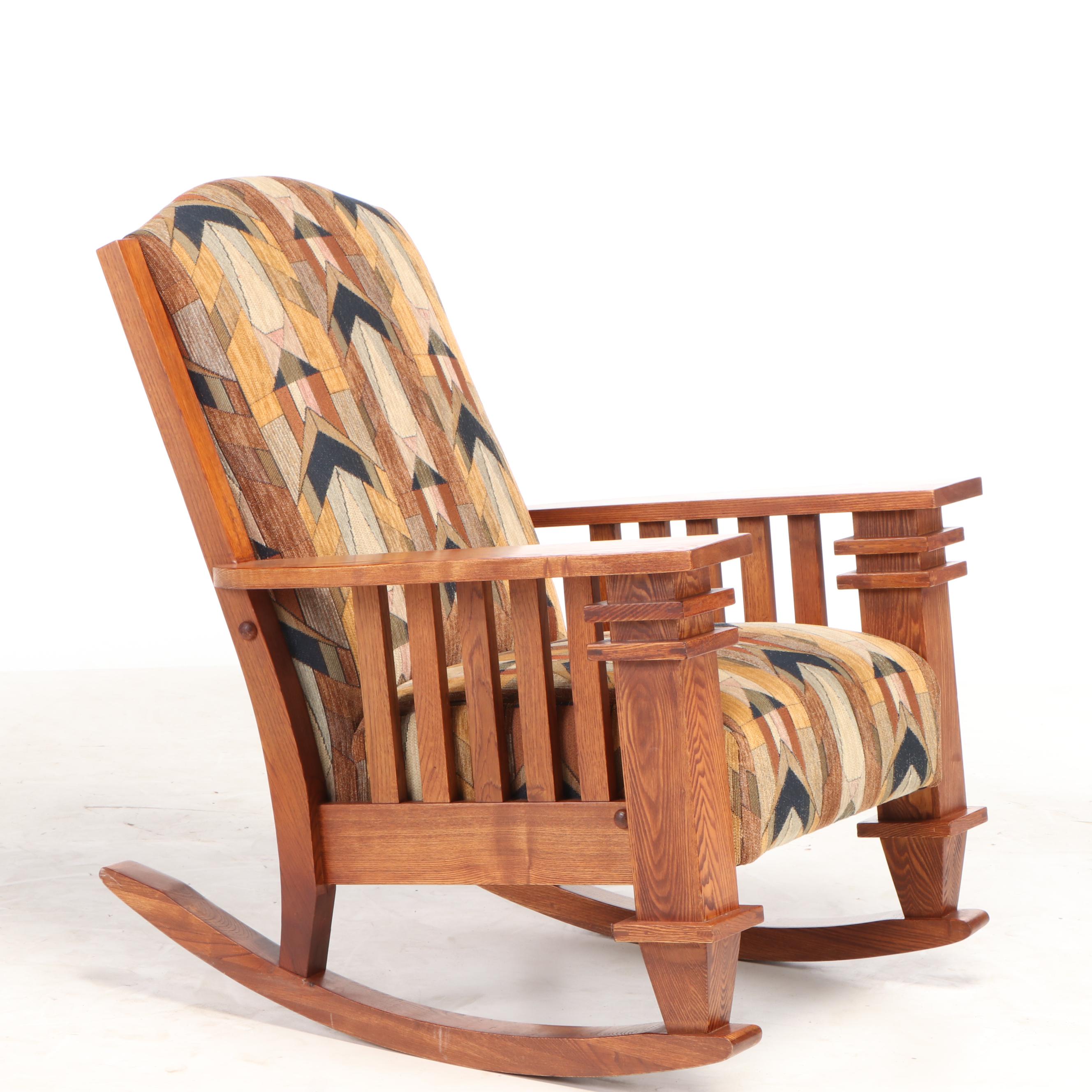 Mission Style Oak Upholstered Rocking Chair, Late 20th Century EBTH