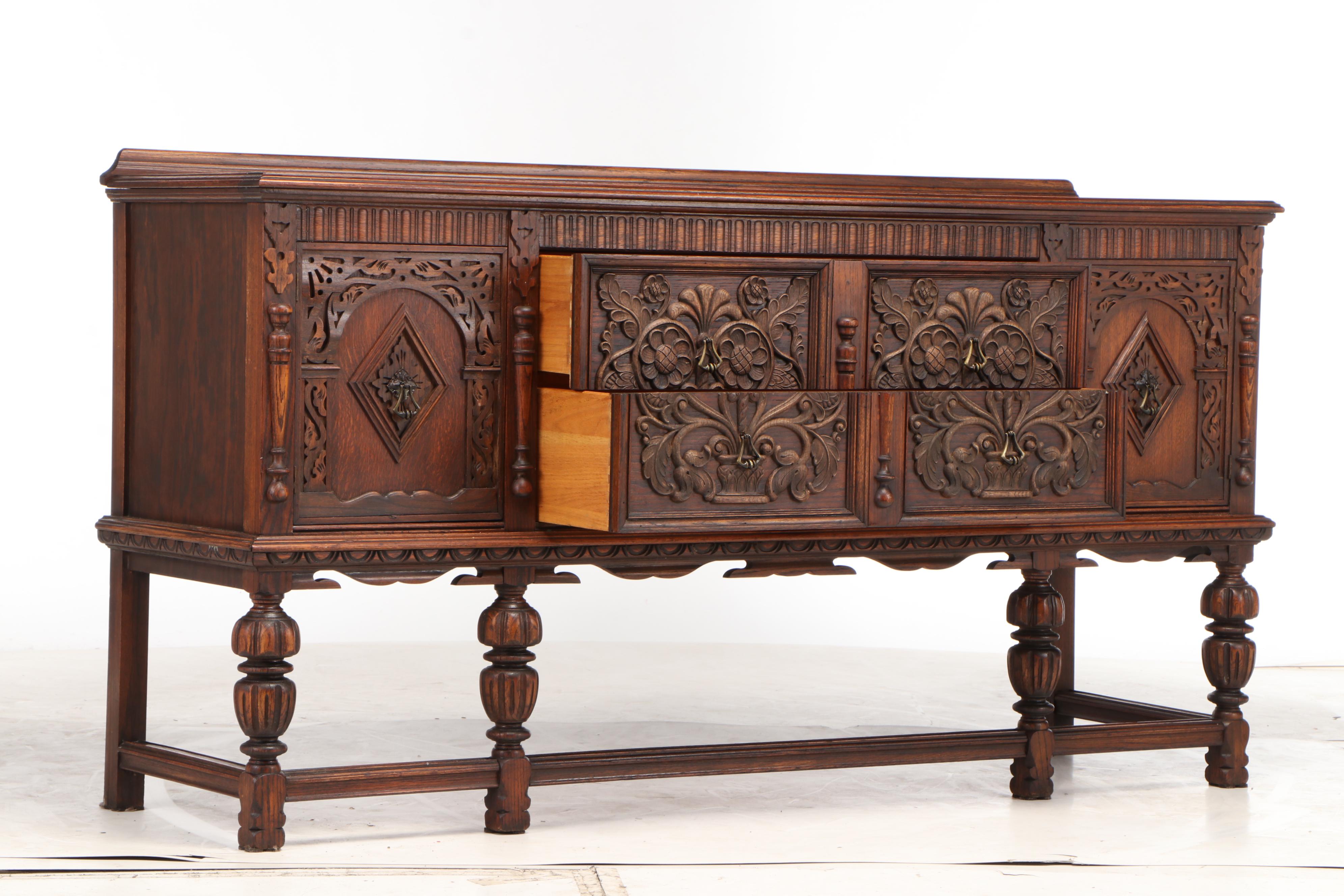 Jacobean Style Hodes Furniture Oak Sideboard, circa 1930 EBTH
