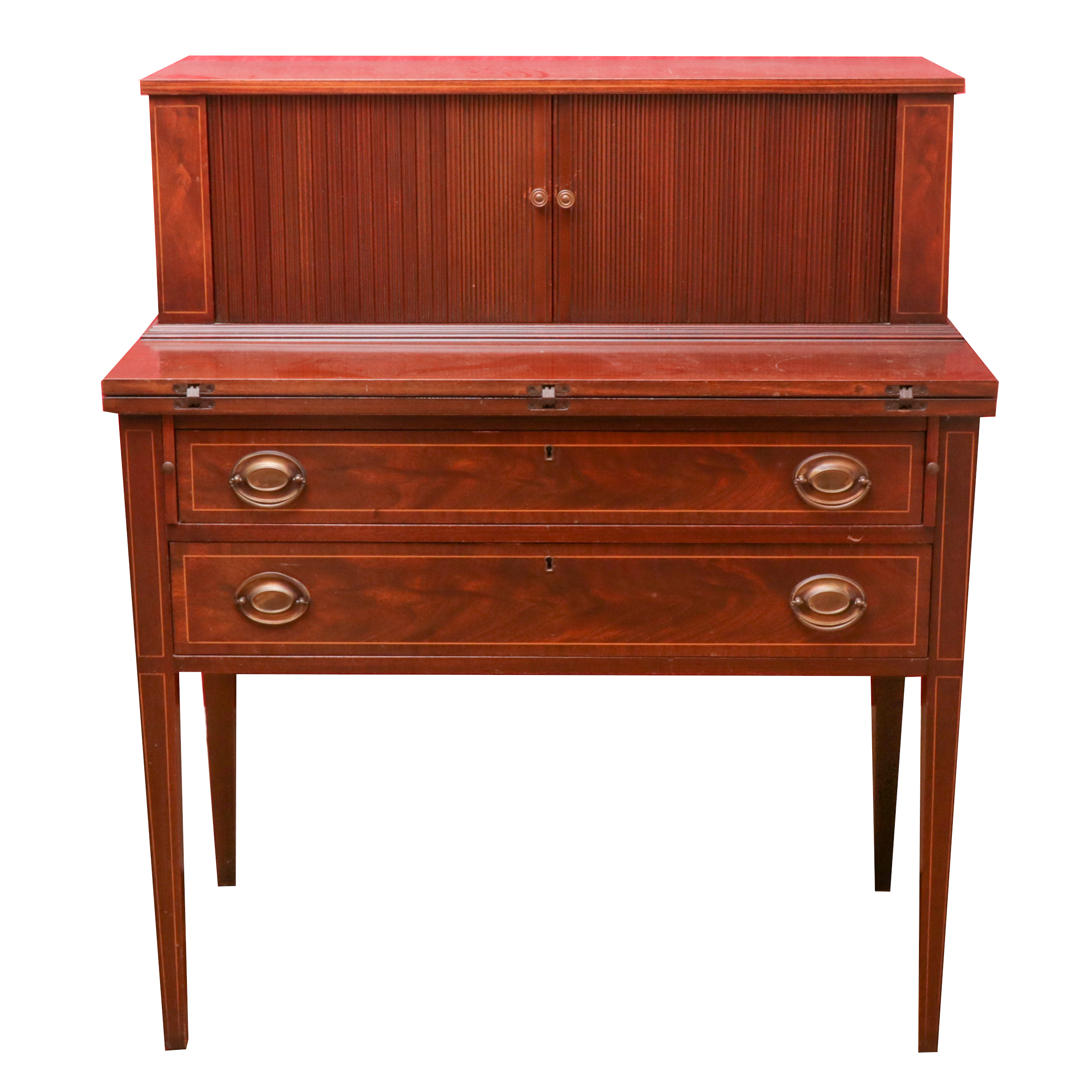 Federal Style Inlaid Mahogany Flip Top Writing Desk Mid 20th