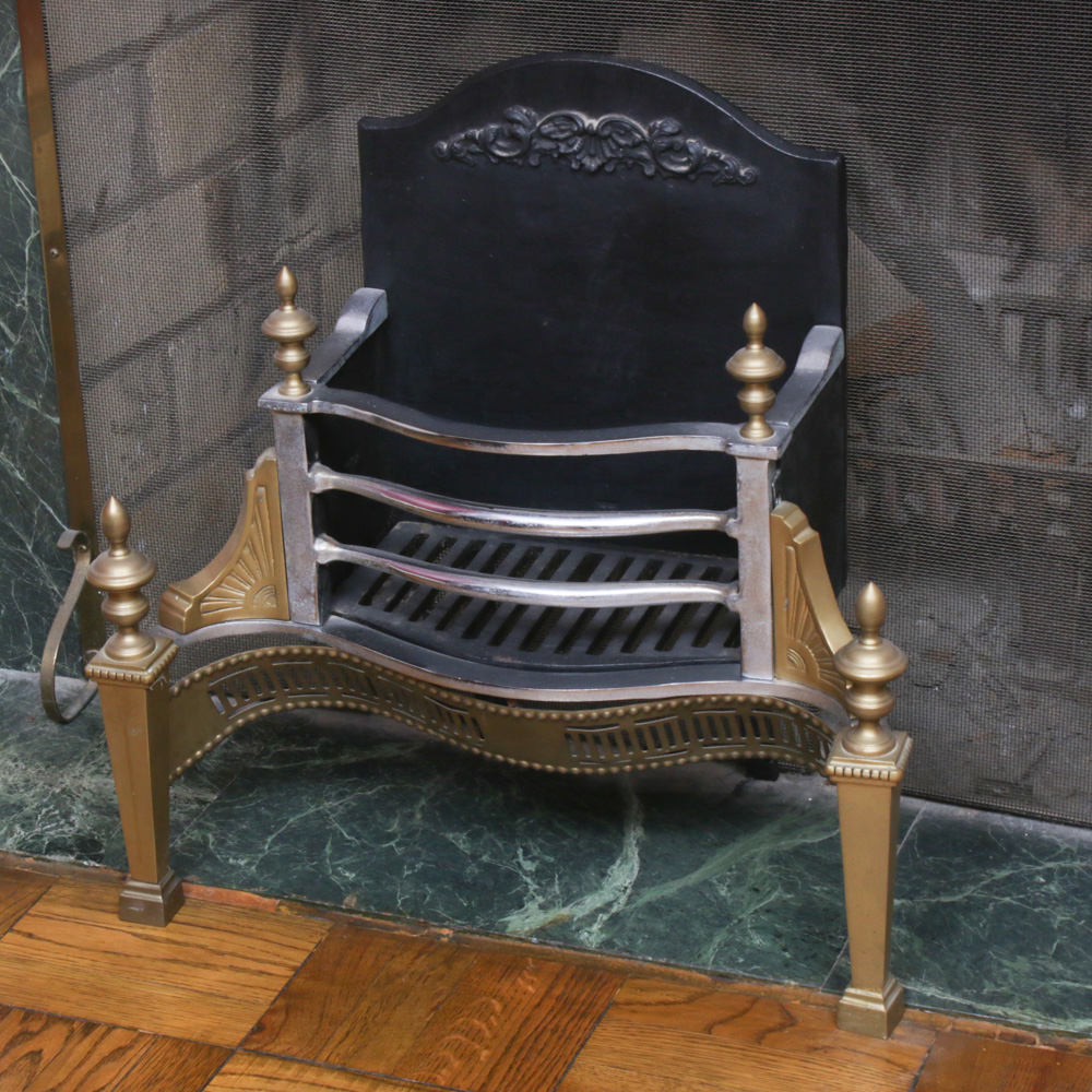 Art Deco Cast Iron Brass And Steel Fireplace Insert 1940s Ebth