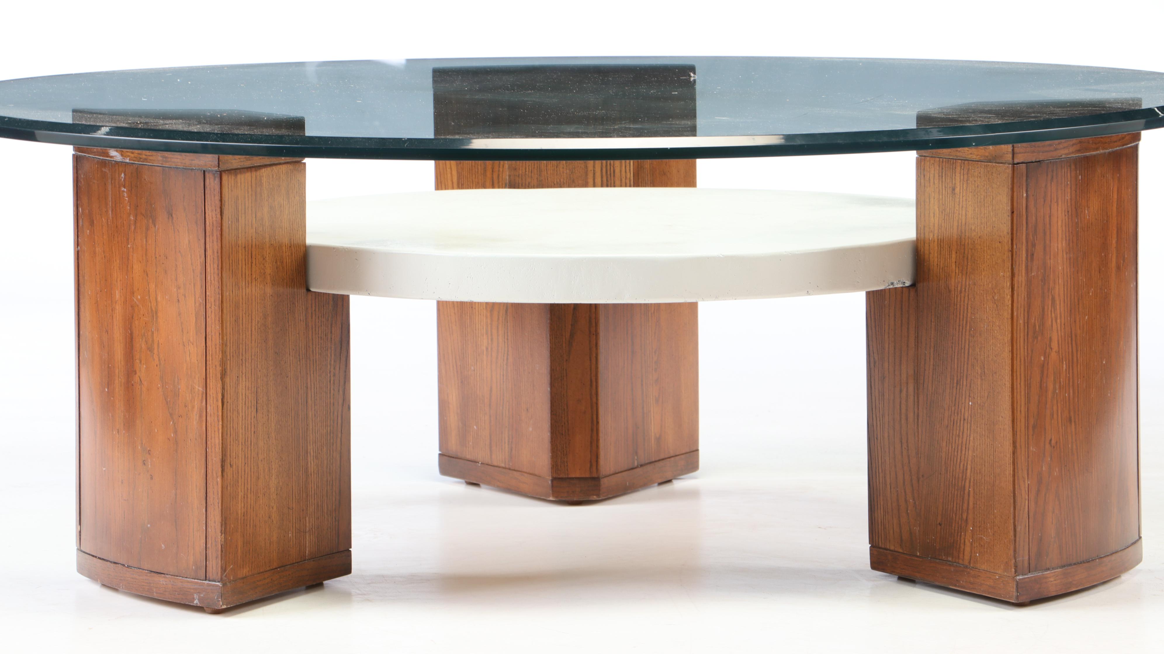 Roy Coleman for Henredon Glass Top Oak Coffee Table, Contemporary EBTH