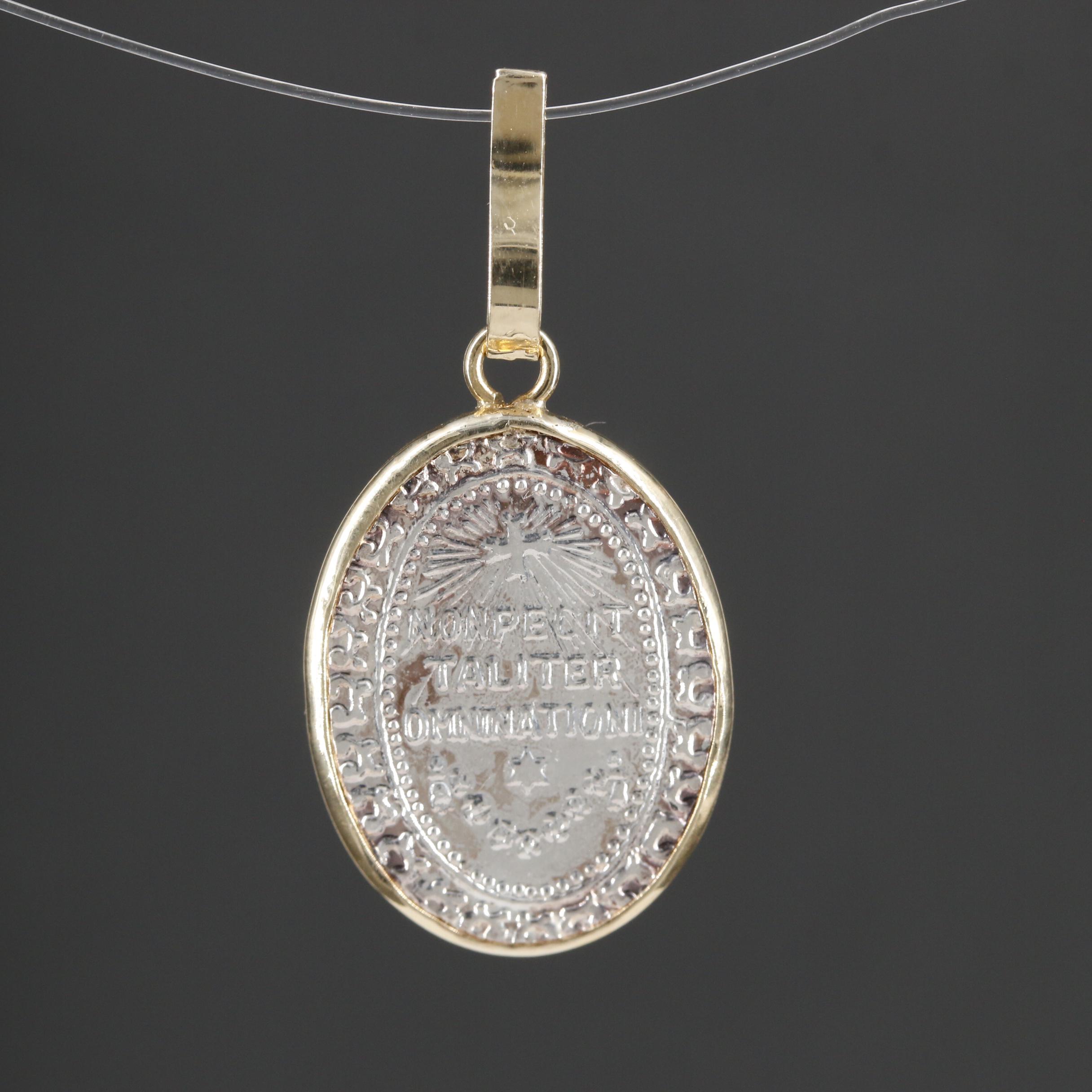 Fine Silver "Our Lady of Guadalupe" Medallion in 14K Yellow Gold EBTH