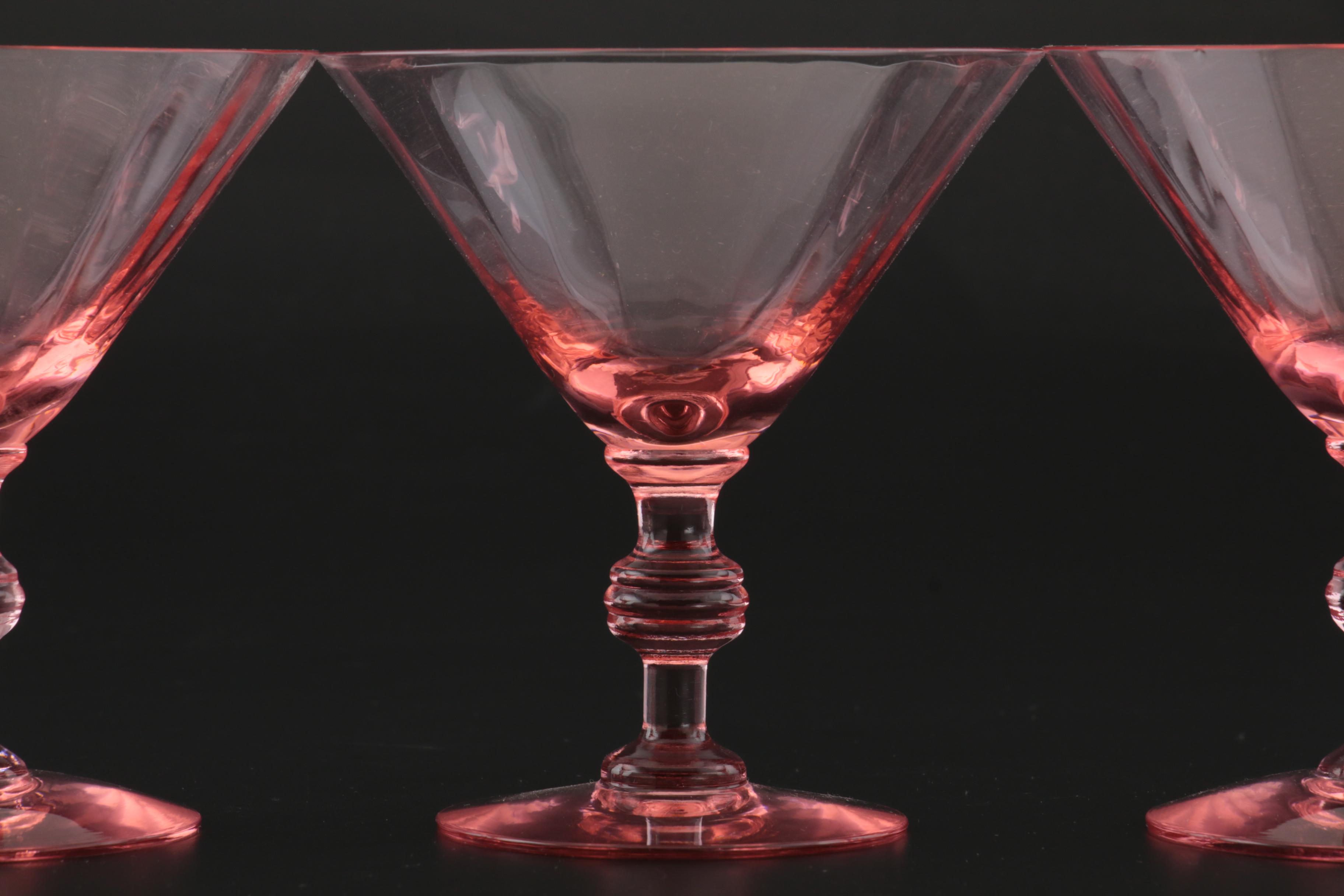 Pink Glass Short Stem Martini Glasses, Set of Six EBTH