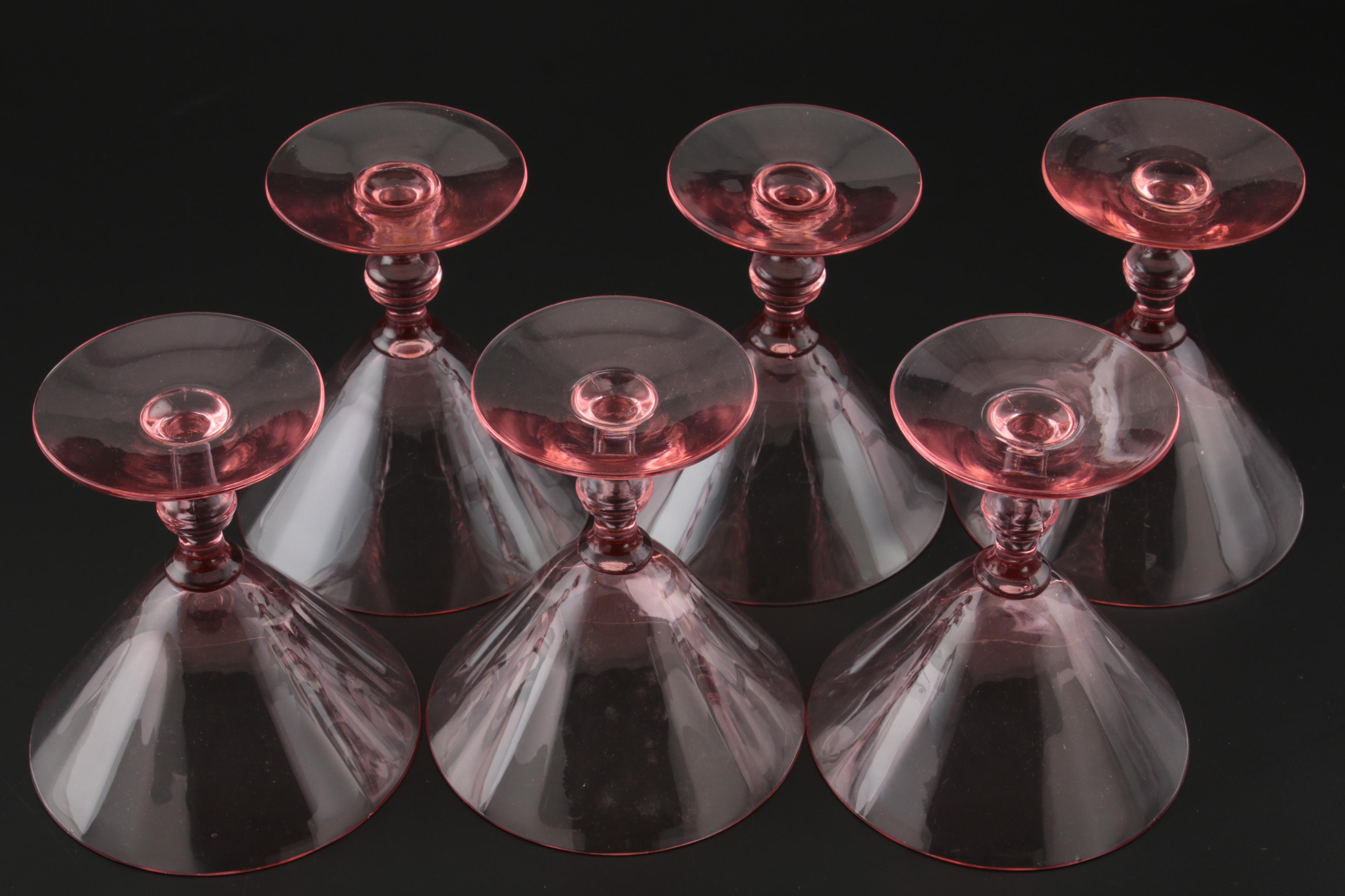 Pink Glass Short Stem Martini Glasses, Set of Six EBTH