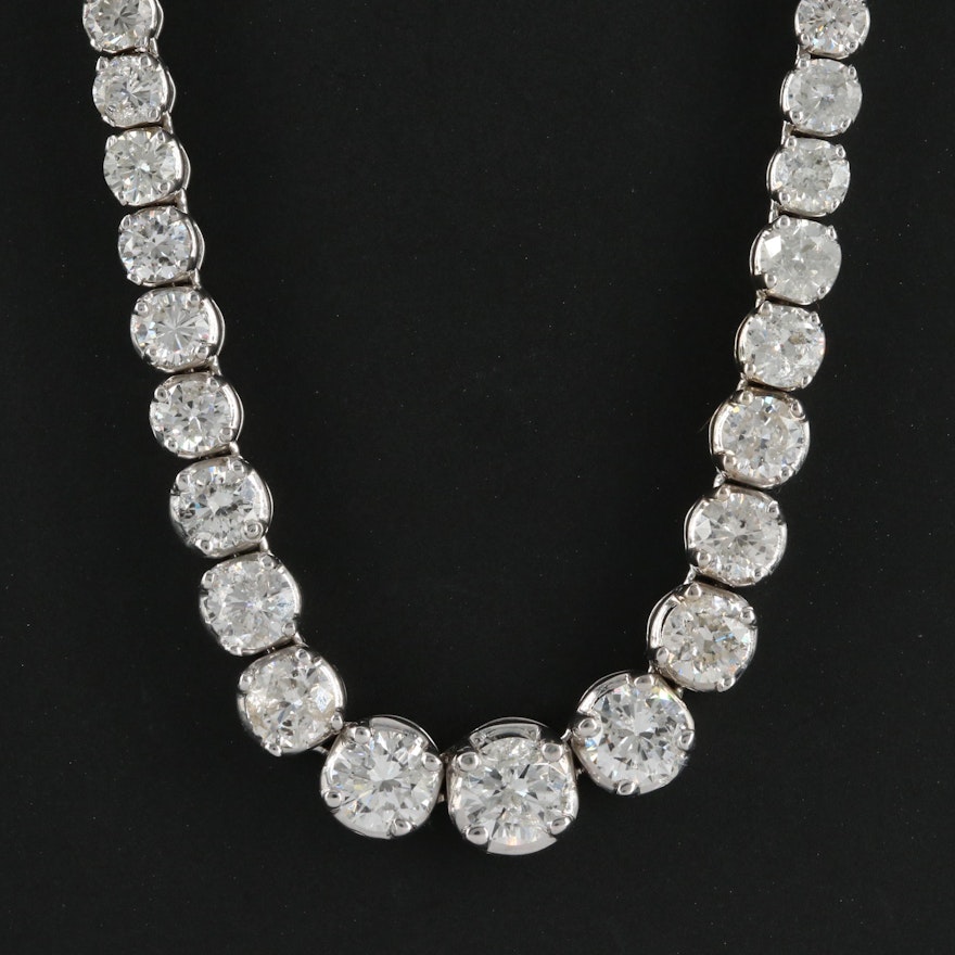 14k White Gold Graduated 1205 Ctw Diamond Riviera Necklace Ebth