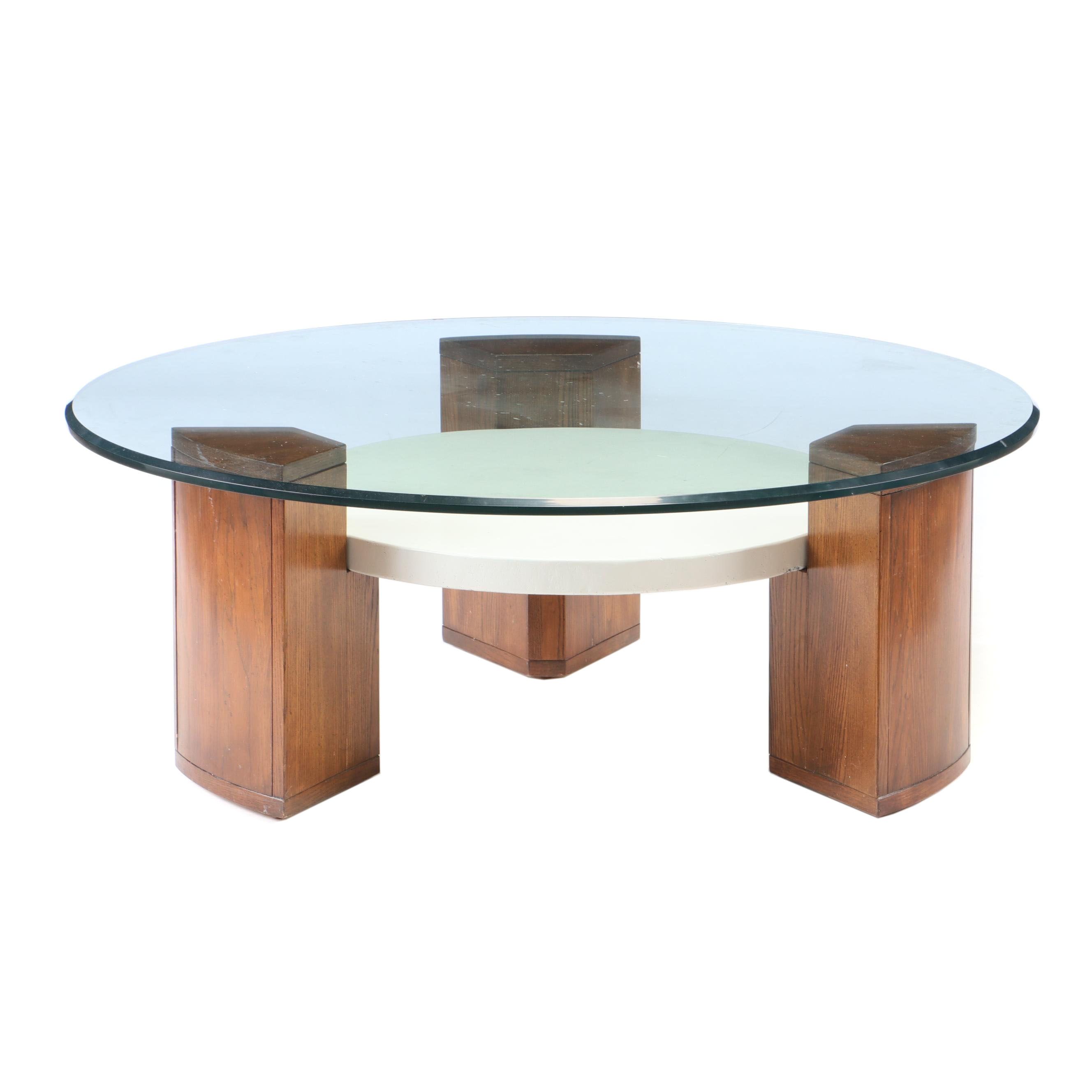 Roy Coleman for Henredon Glass Top Oak Coffee Table, Contemporary EBTH