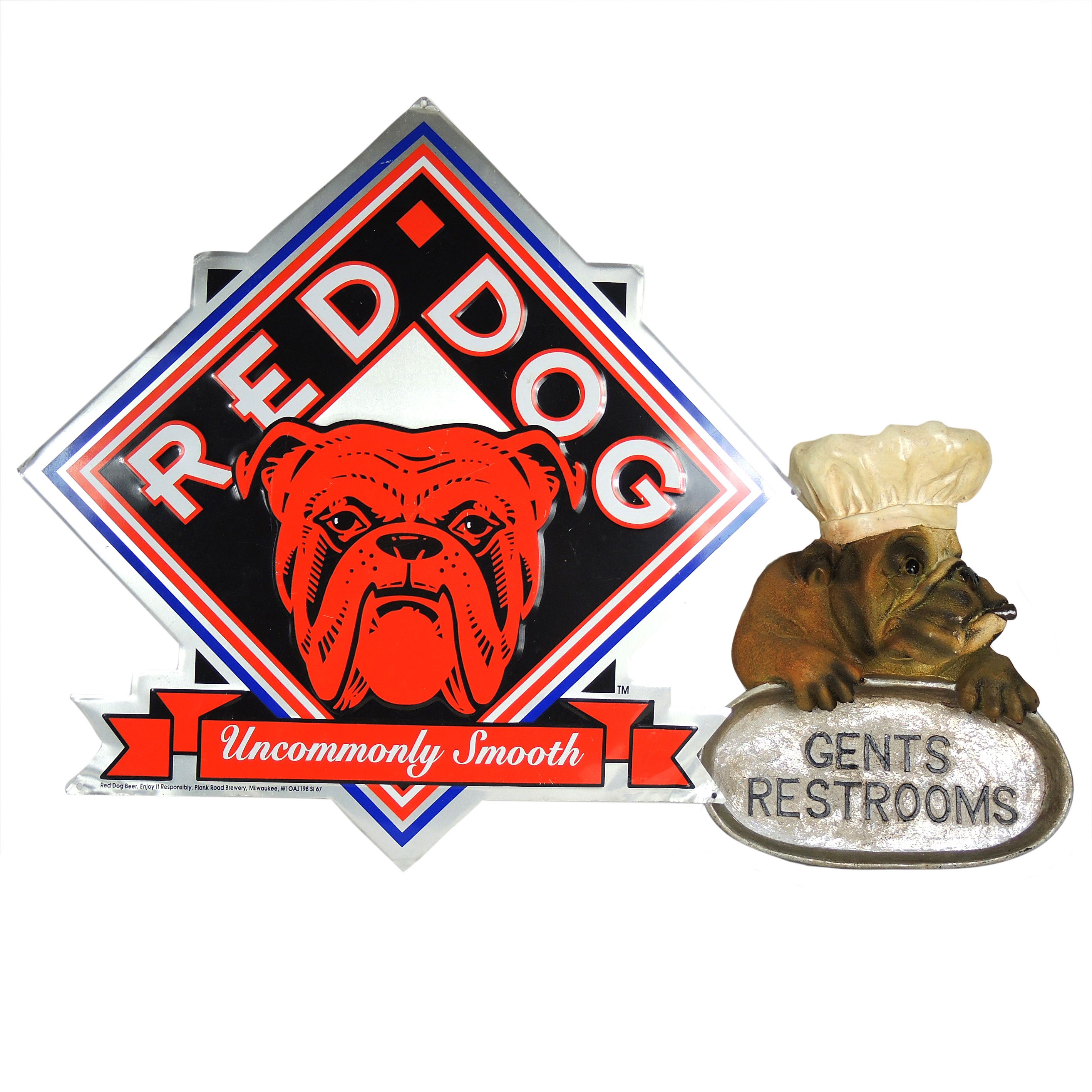 Red Dog Smooth" Metal Sign and Resin "Gents Restroom" Sign EBTH