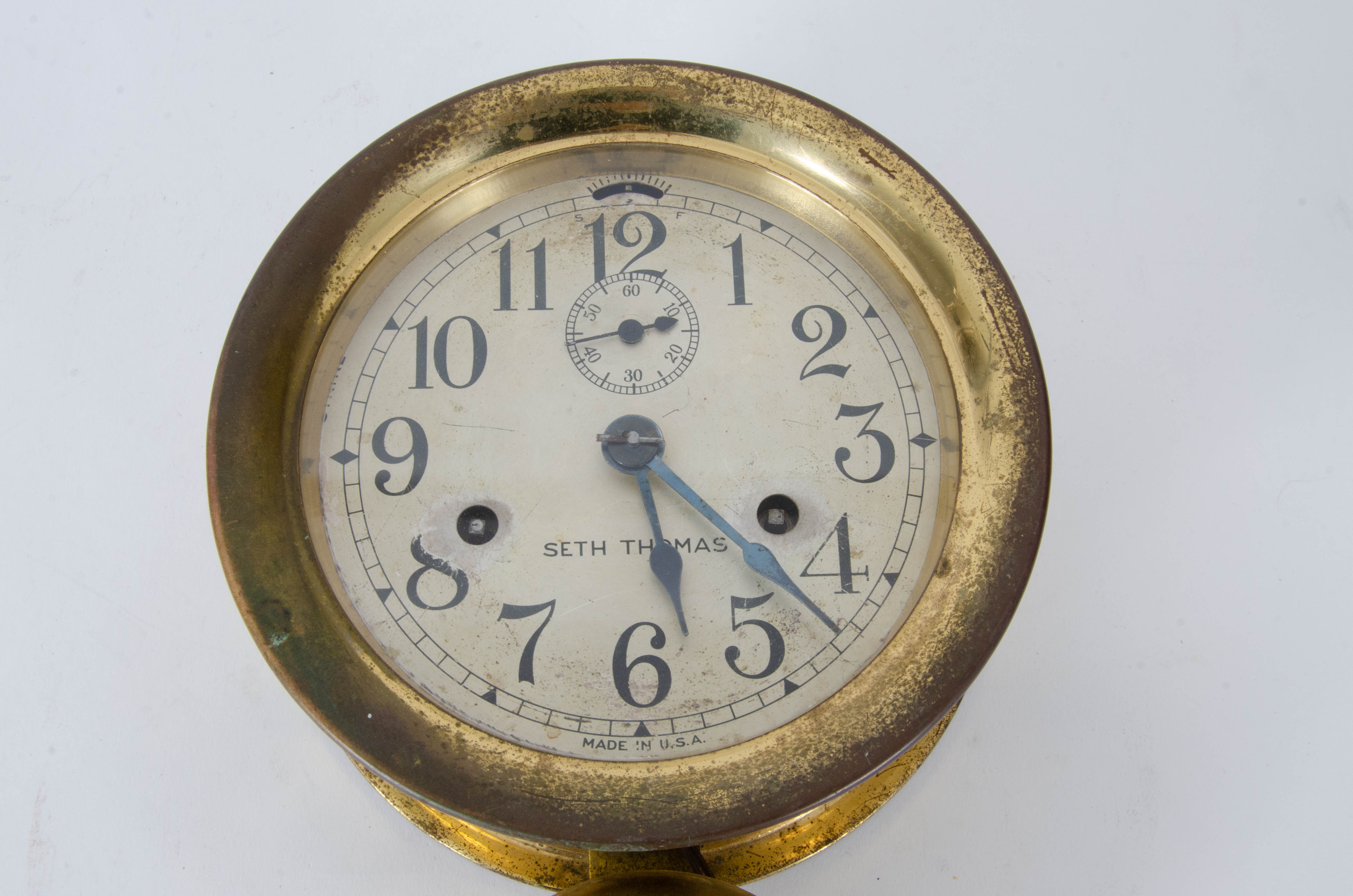 Seth Thomas Brass Ship's Clock with Navy Bell Strike, Early 20th