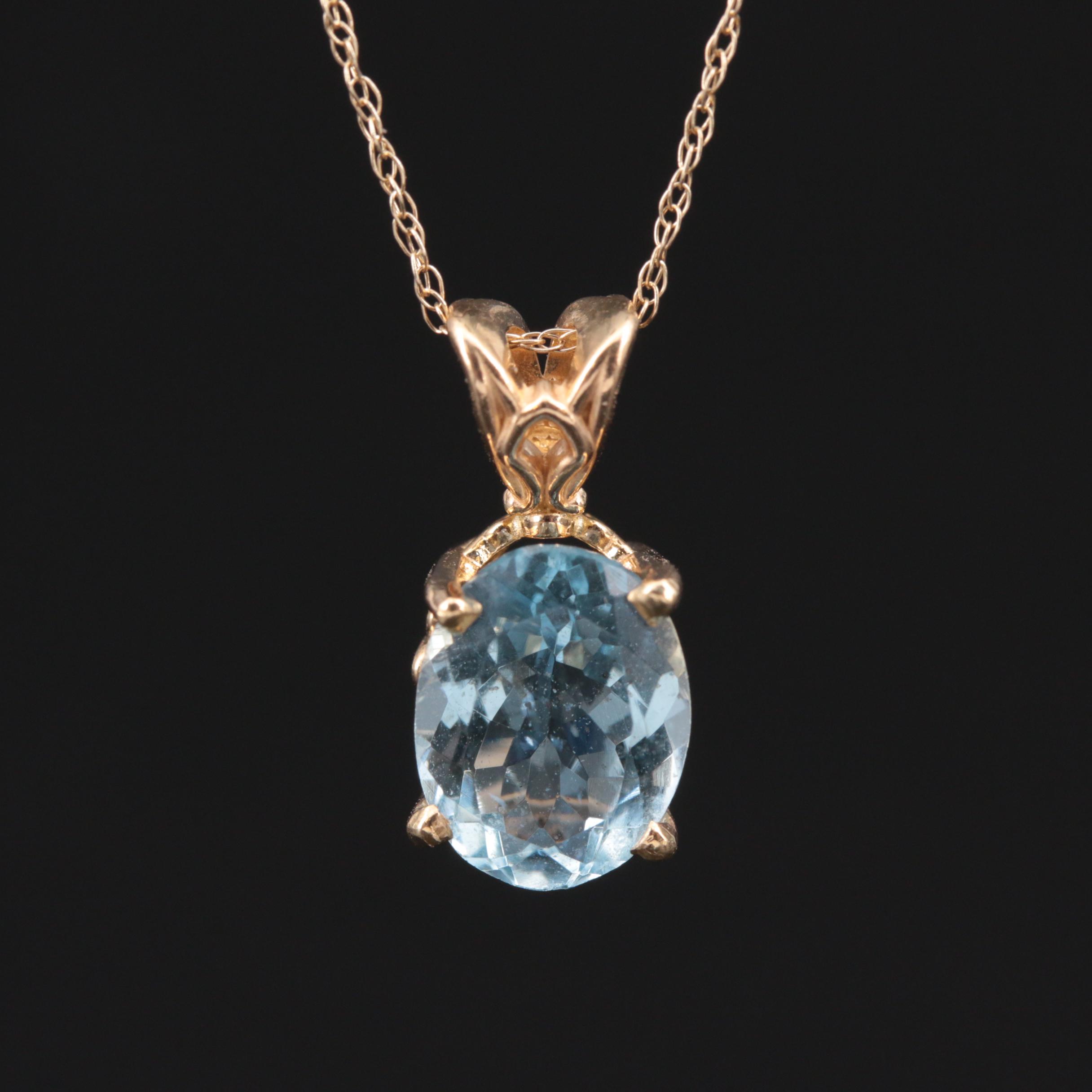 14K Yellow Gold Aquamarine Pendant on 10K Yellow Gold Rope Chain EBTH