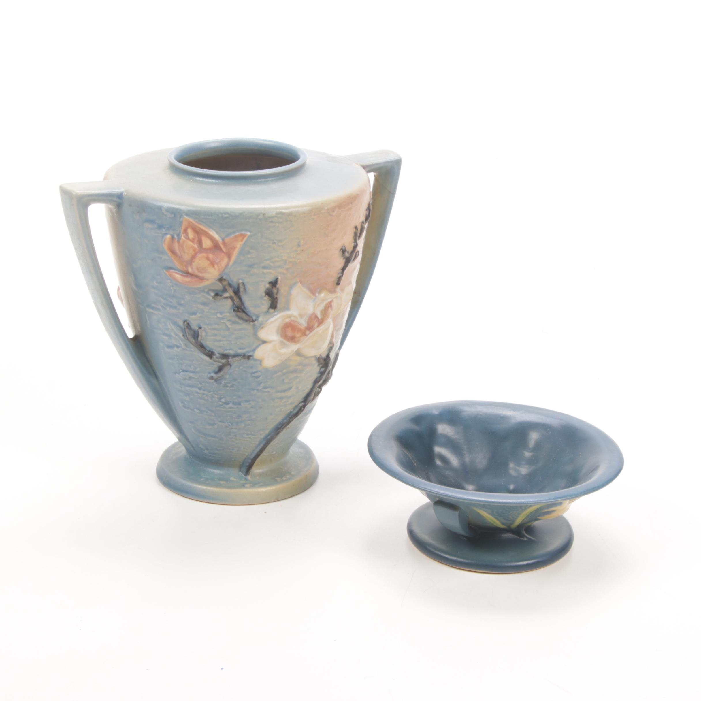 Roseville Pottery Magnolia Vase And Zephyr Lily Bermuda Blue