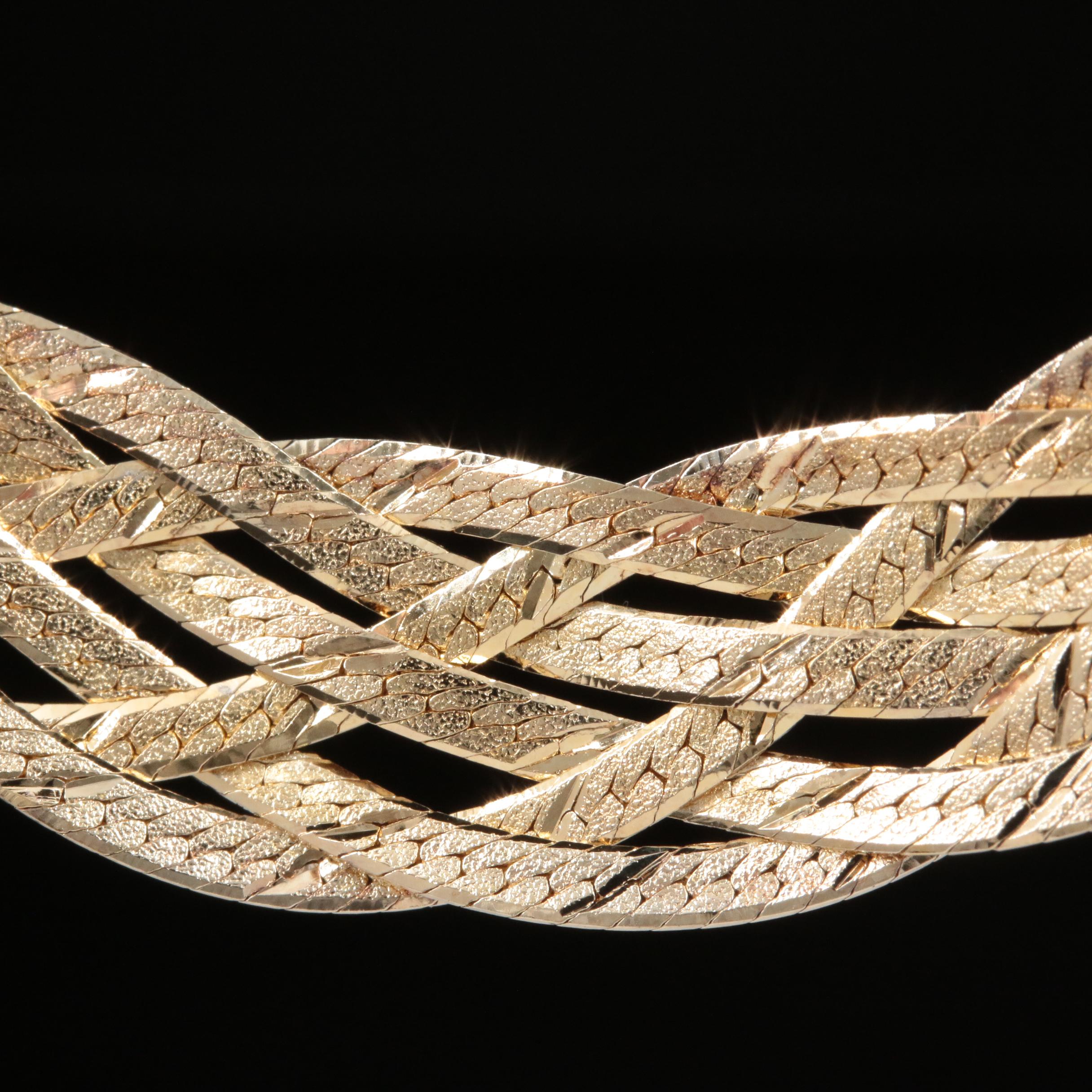 Sterling Silver Braided Herringbone Chain Necklace EBTH