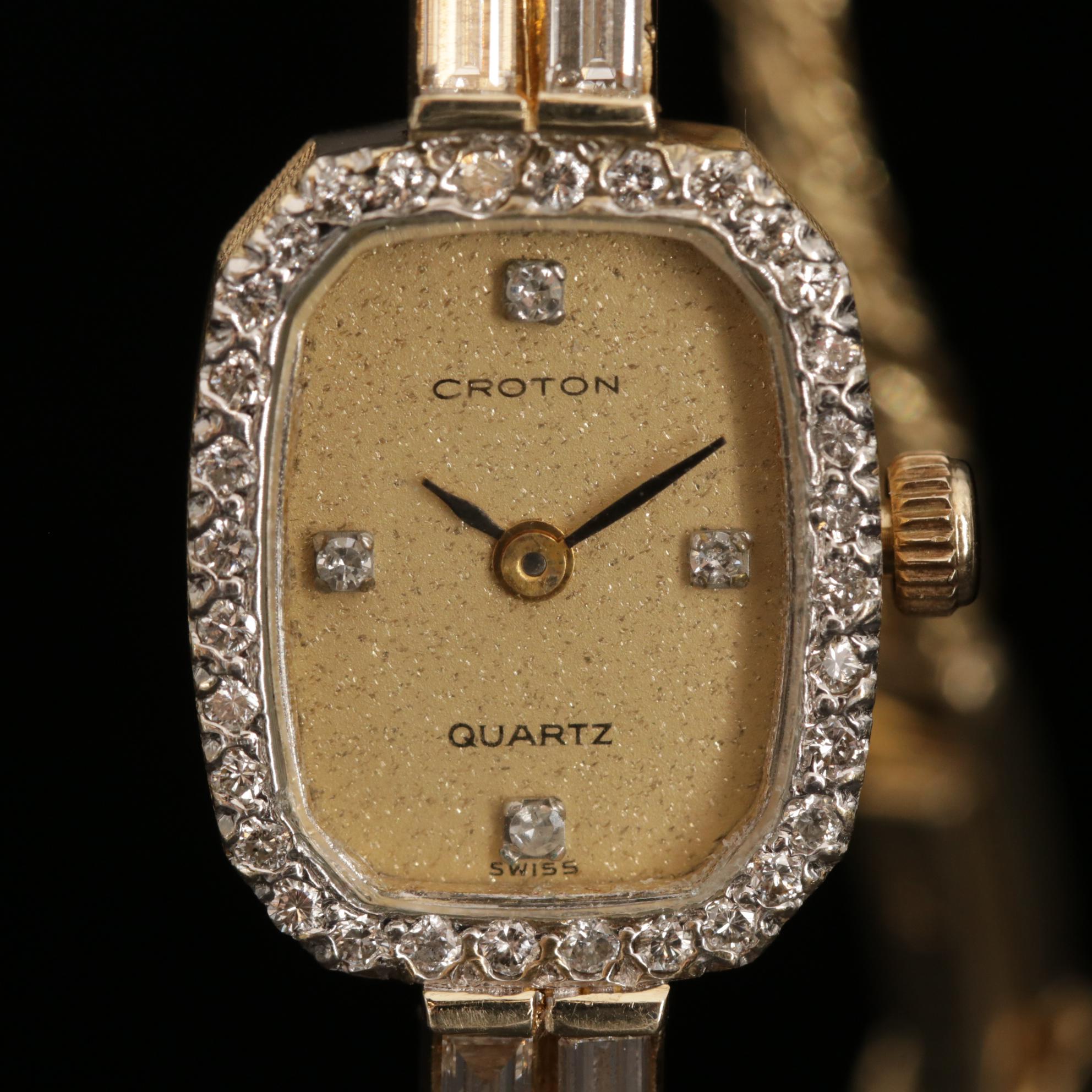 Vintage Croton 14K Gold and Diamond Quartz Wristwatch EBTH