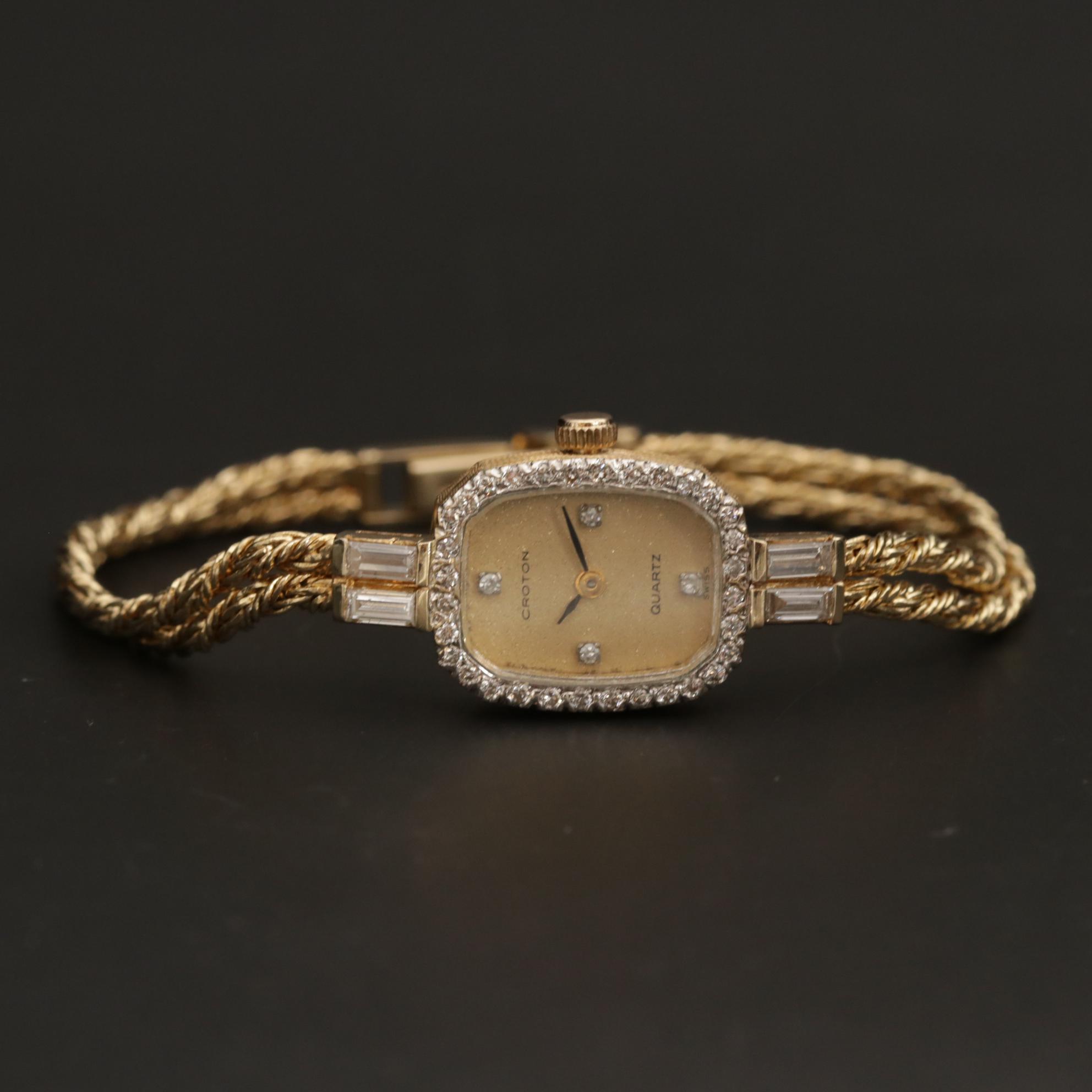 Vintage Croton 14K Gold and Diamond Quartz Wristwatch EBTH