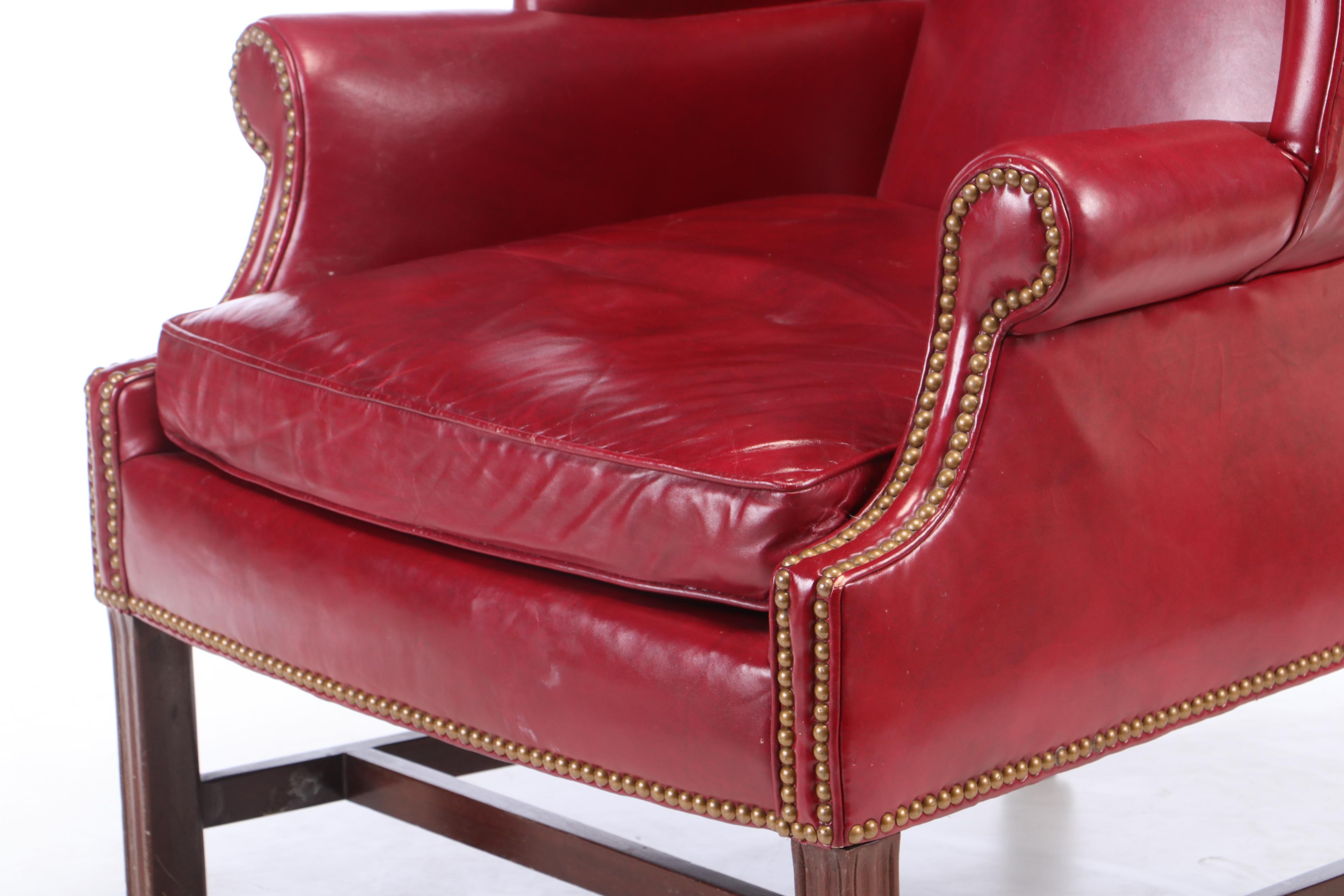 Hancock and Moore, Leather Wingback Chair and Ottoman, Late 20th