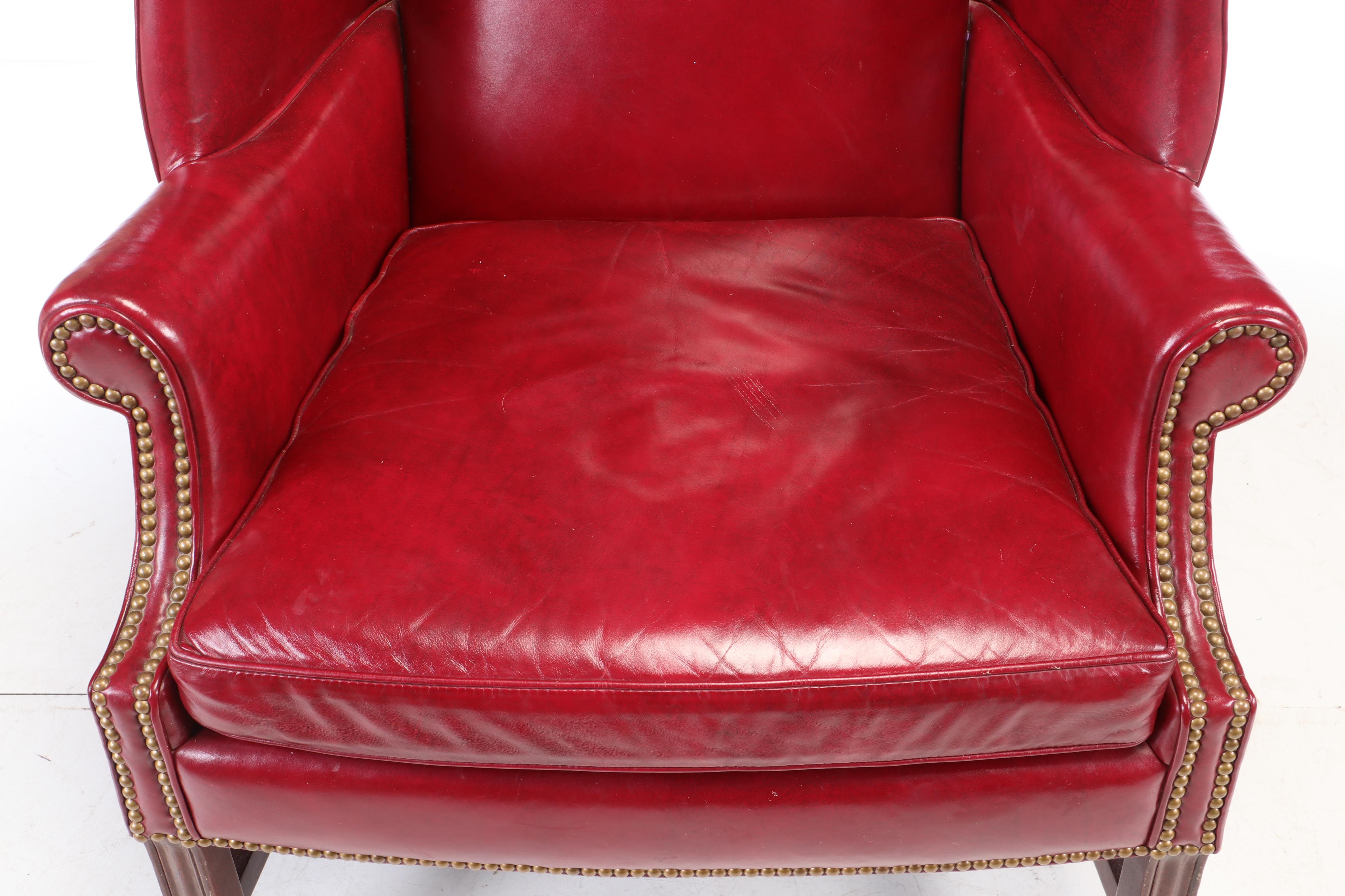 Hancock and Moore, Leather Wingback Chair and Ottoman, Late 20th