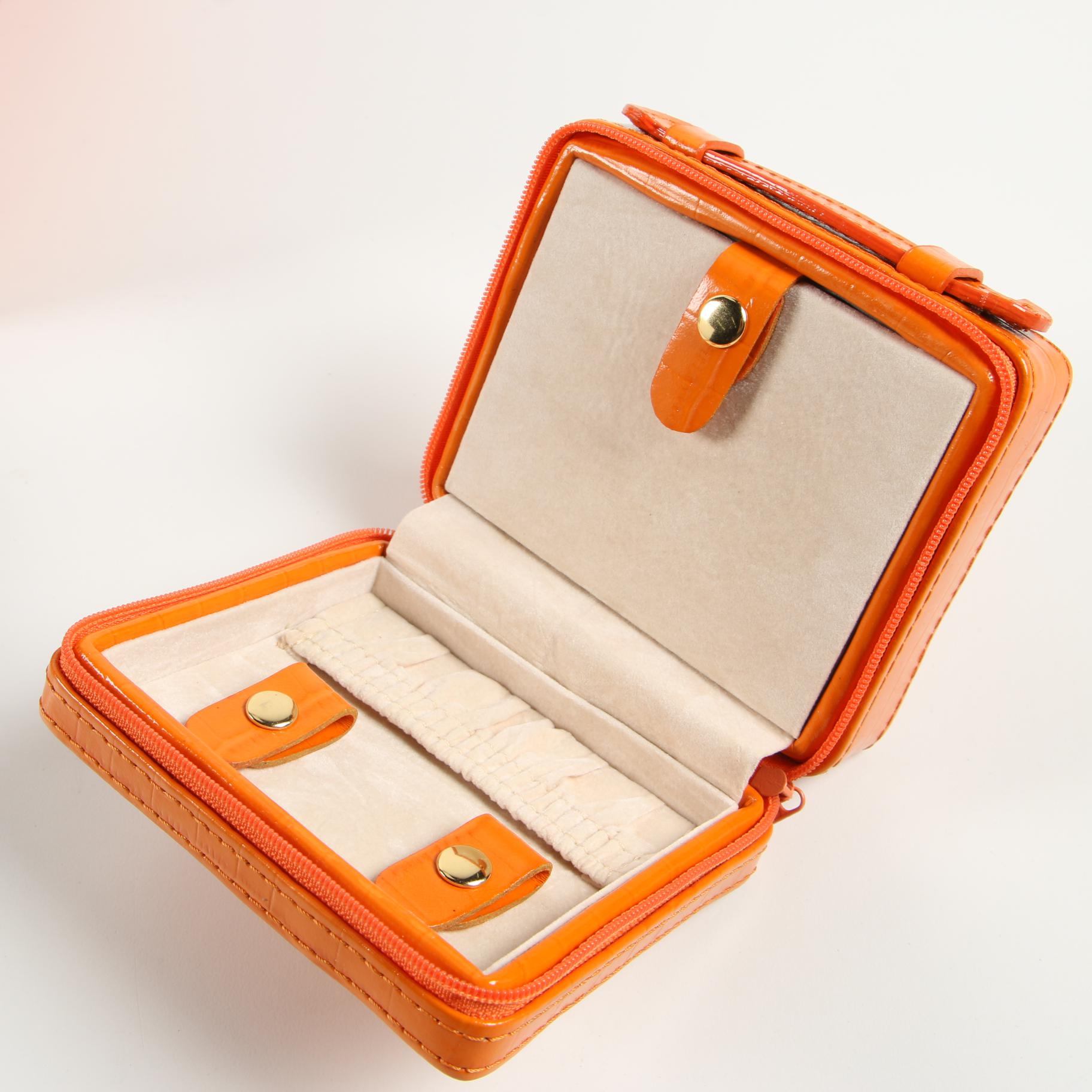 Rowallan Orange Crocodile Embossed Leather Jewelry Travel Case