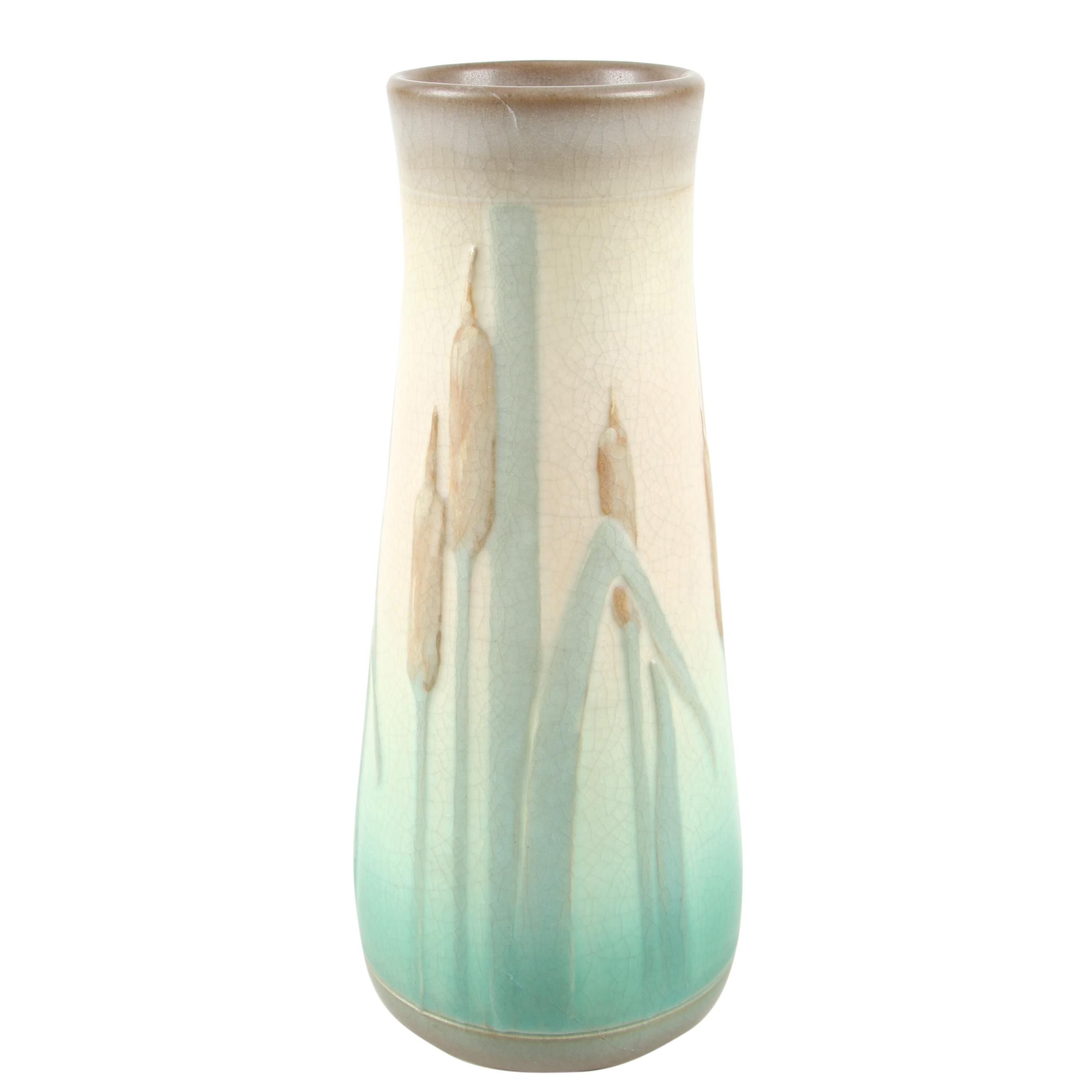 Lorinda Epply Rookwood Pottery Vellum Glaze Vase With Cattail