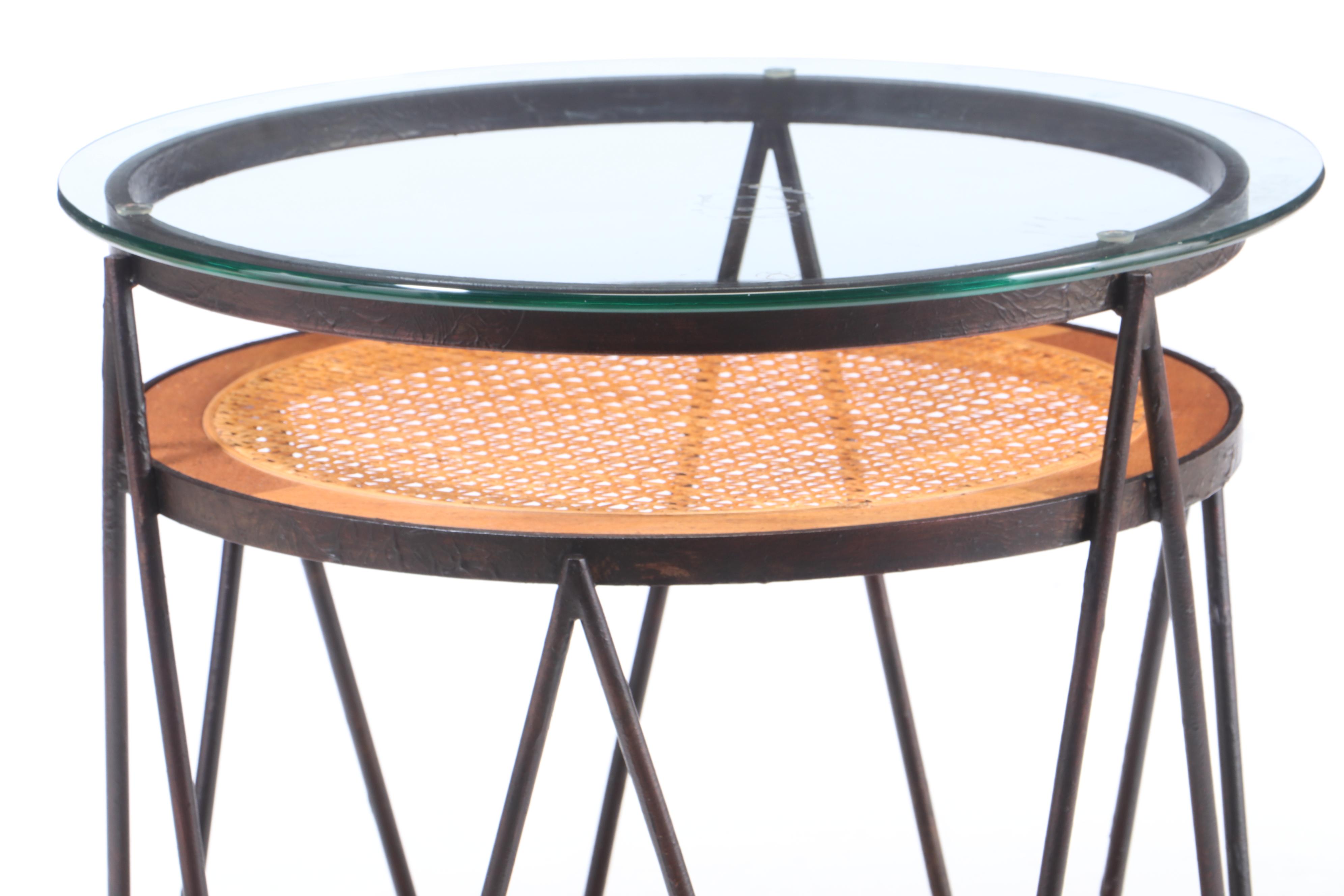 Glass Top Metal Display Table with Cane Shelving, Contemporary EBTH