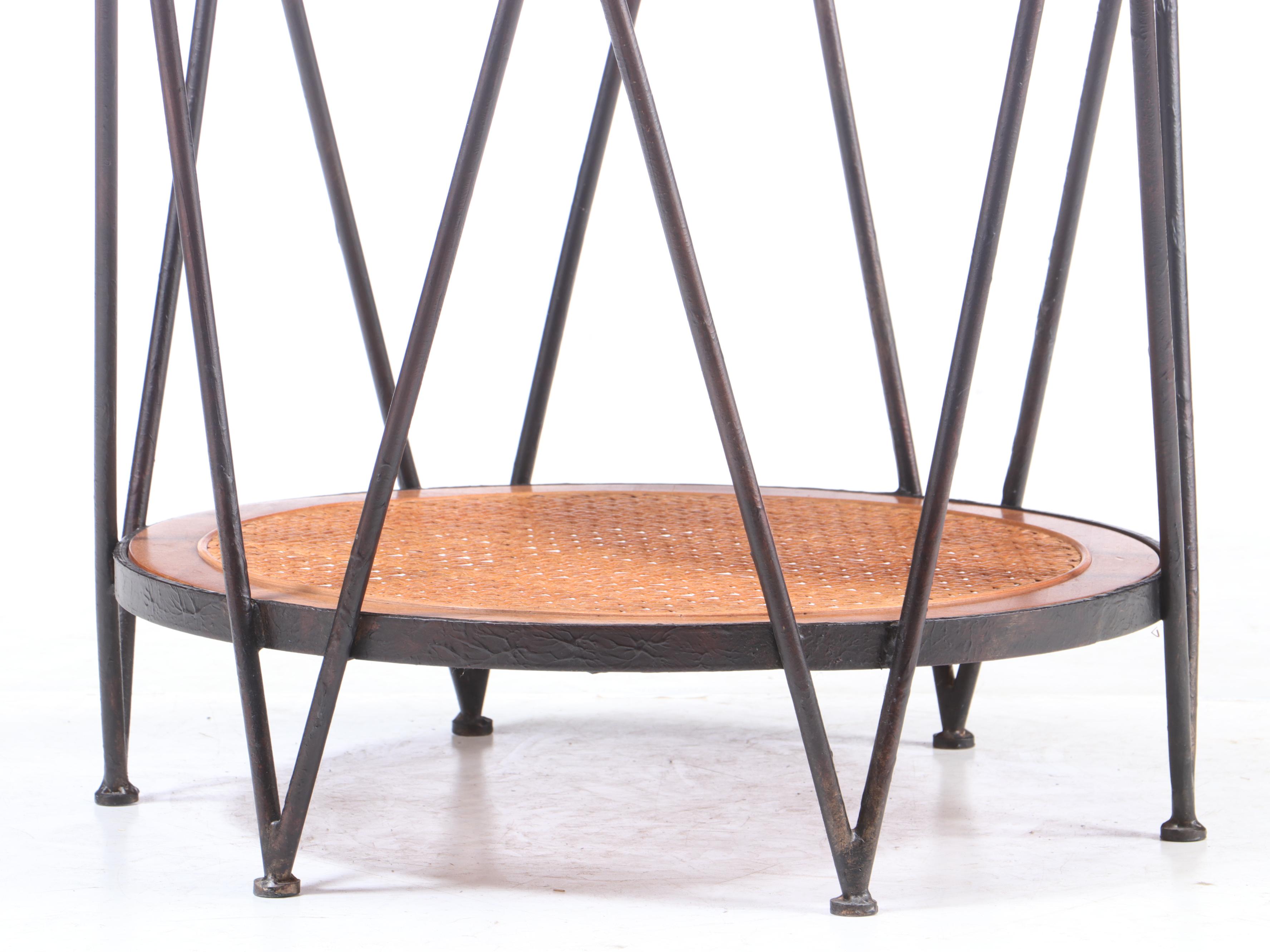 Glass Top Metal Display Table with Cane Shelving, Contemporary EBTH