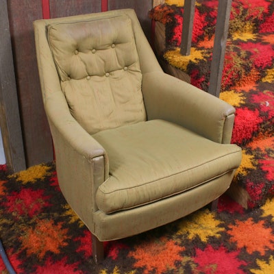 Olive Green Tufted Armchair, Mid-20th Century Olive Green Tufted Armchair, Mid-20th Century