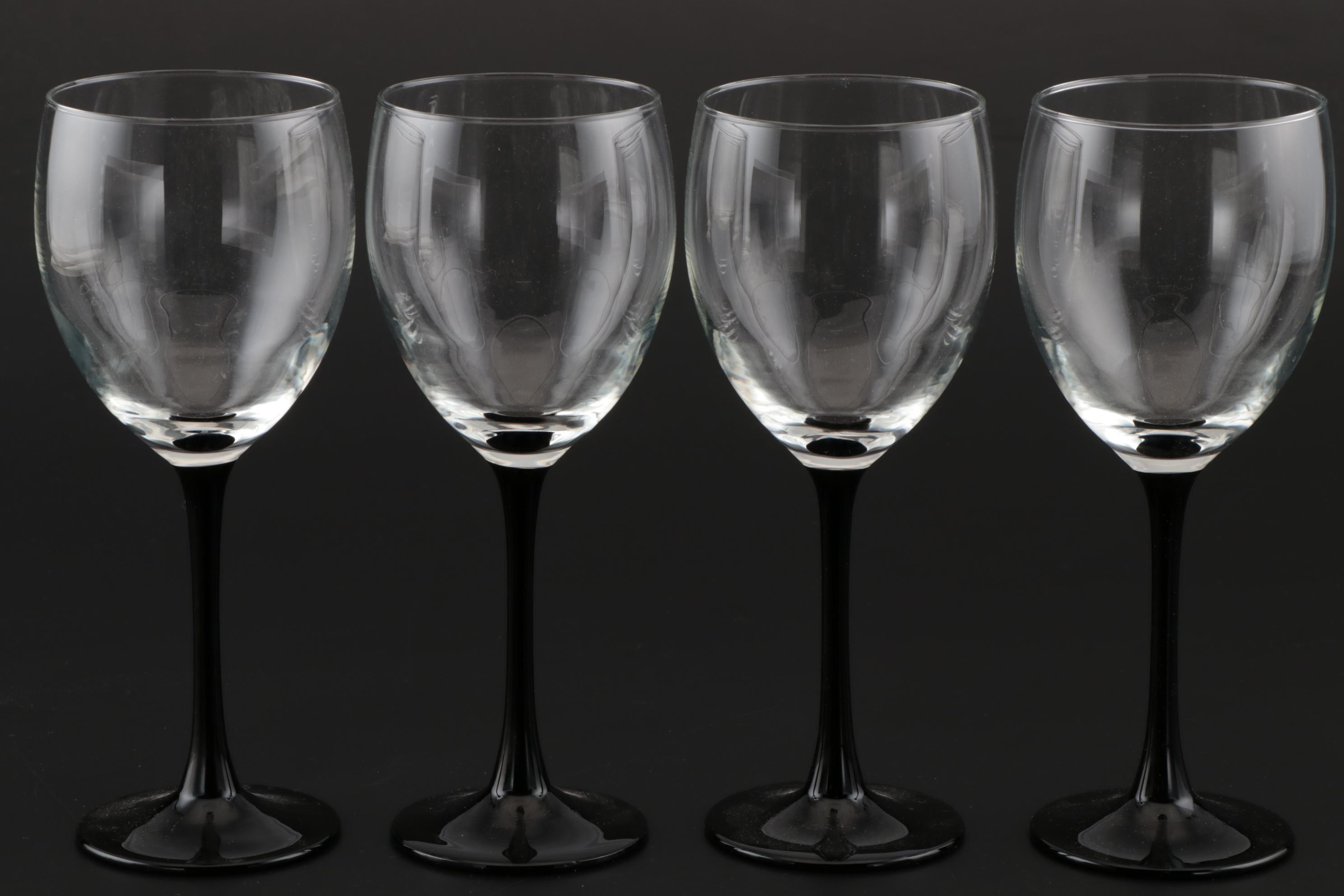 Black Stem Burgundy Wine Glasses with Glass Bud Vase Napkin Rings EBTH