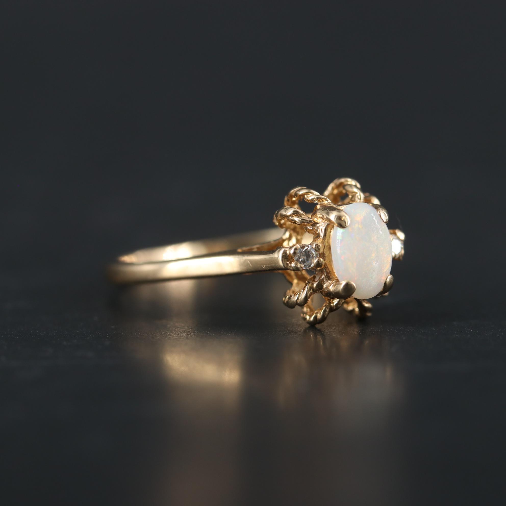 10K Yellow Gold Opal And Diamond Ring | EBTH