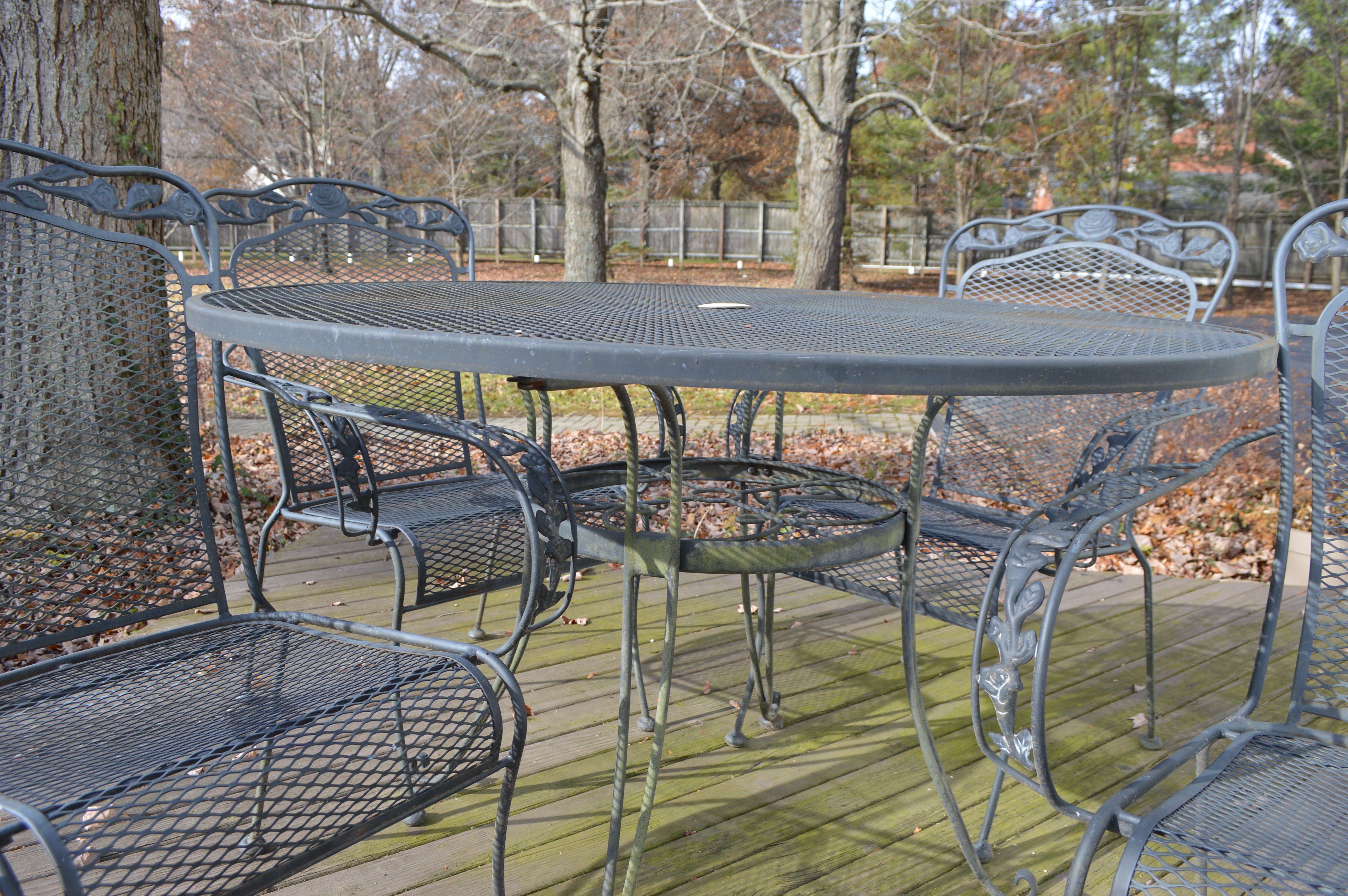 Wrought Iron Mesh Patio Dining Table and Armchairs, Contemporary EBTH