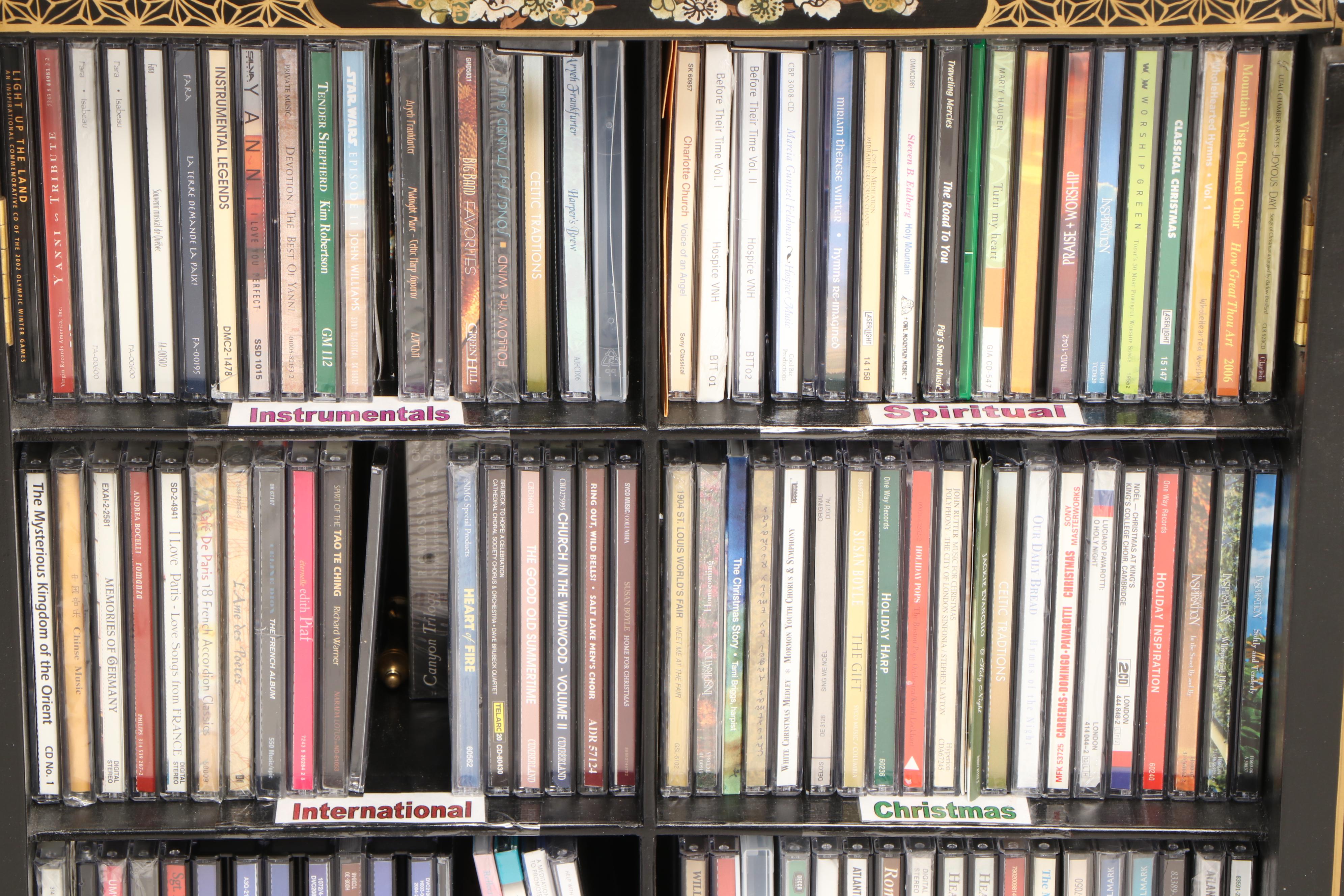 Asian Style Lacquered CD Storage Cabinet with CD Collection, Late 20th