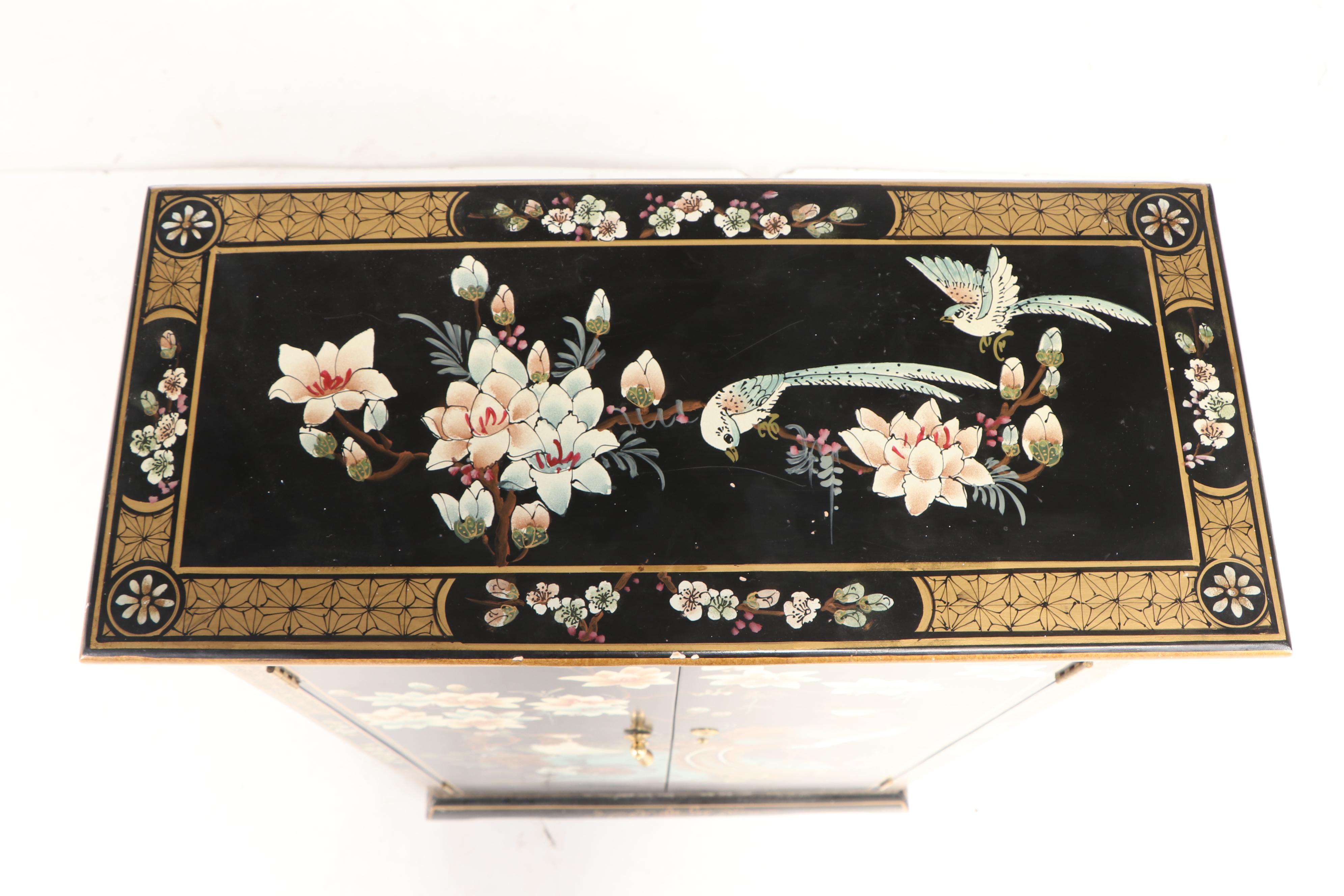 Asian Style Lacquered CD Storage Cabinet with CD Collection, Late 20th