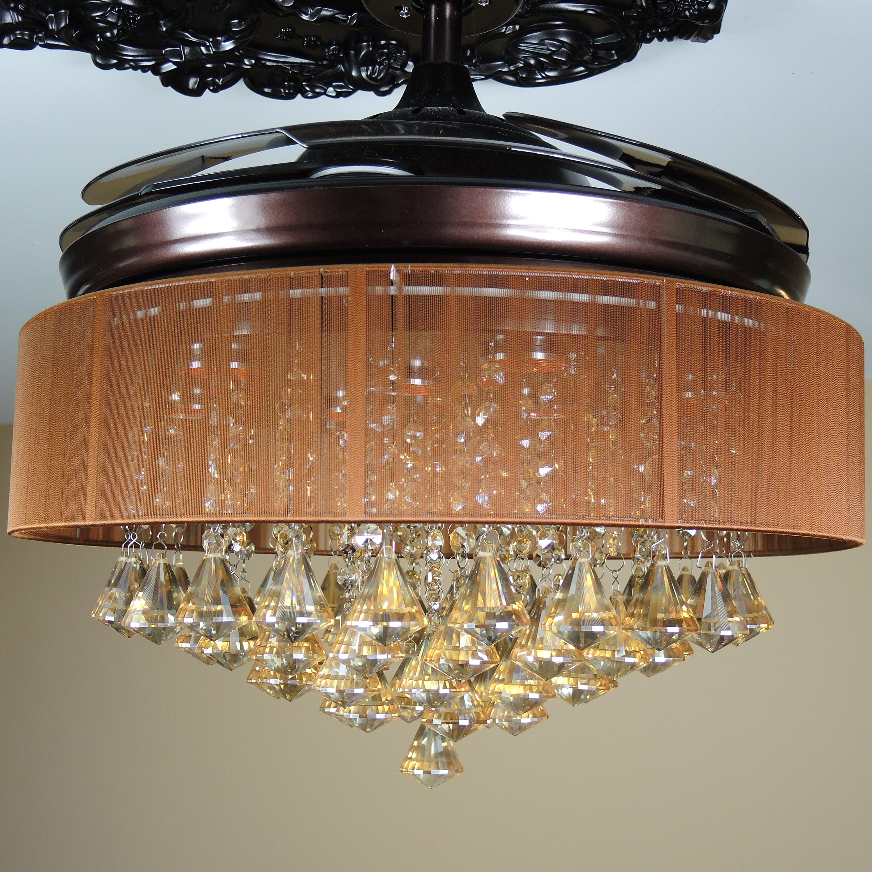 Crystal Fandelier Lighted Ceiling Fan with Retractable ...