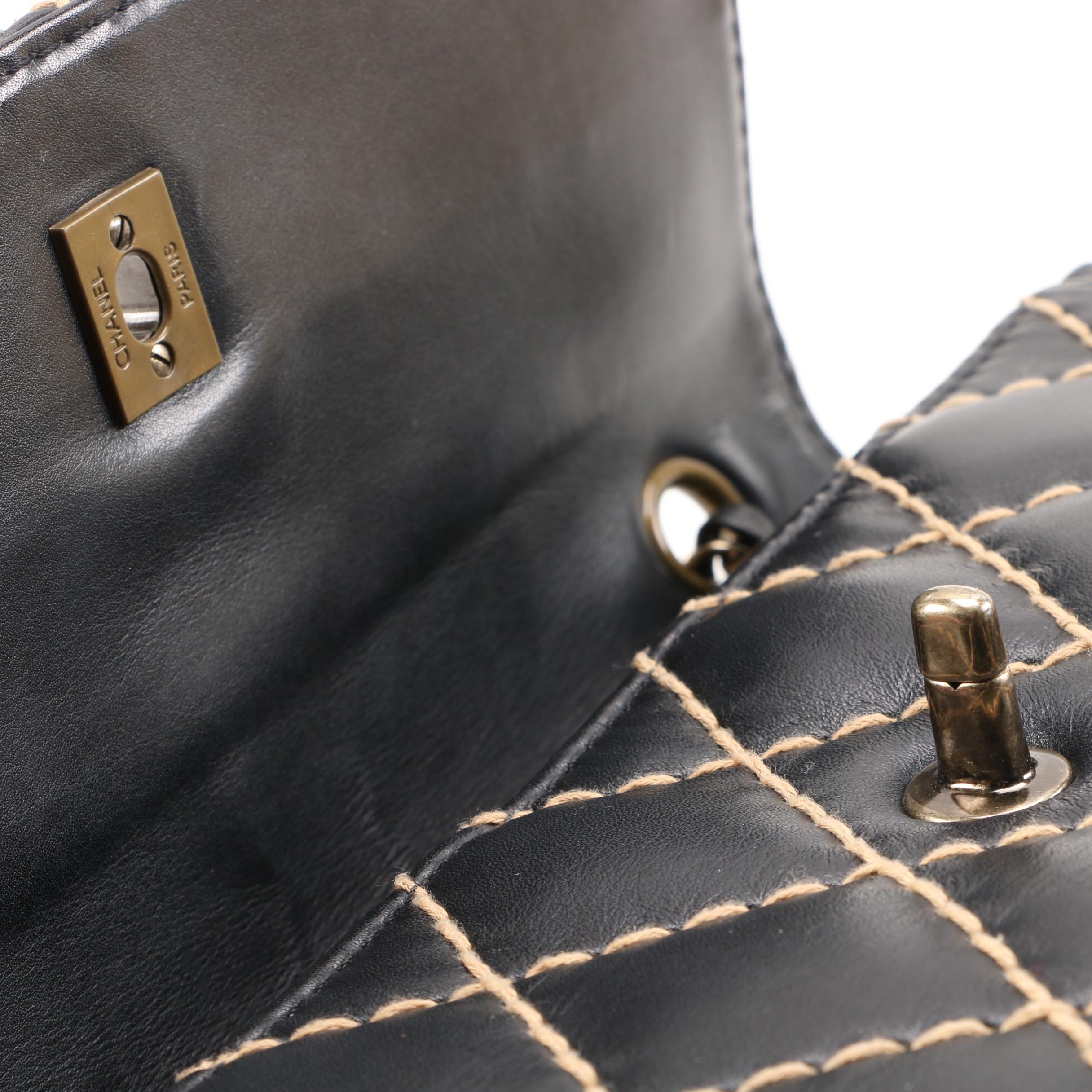 Chanel Black Lambskin Leather Wild Stitch CC Double Chain Shoulder Bag