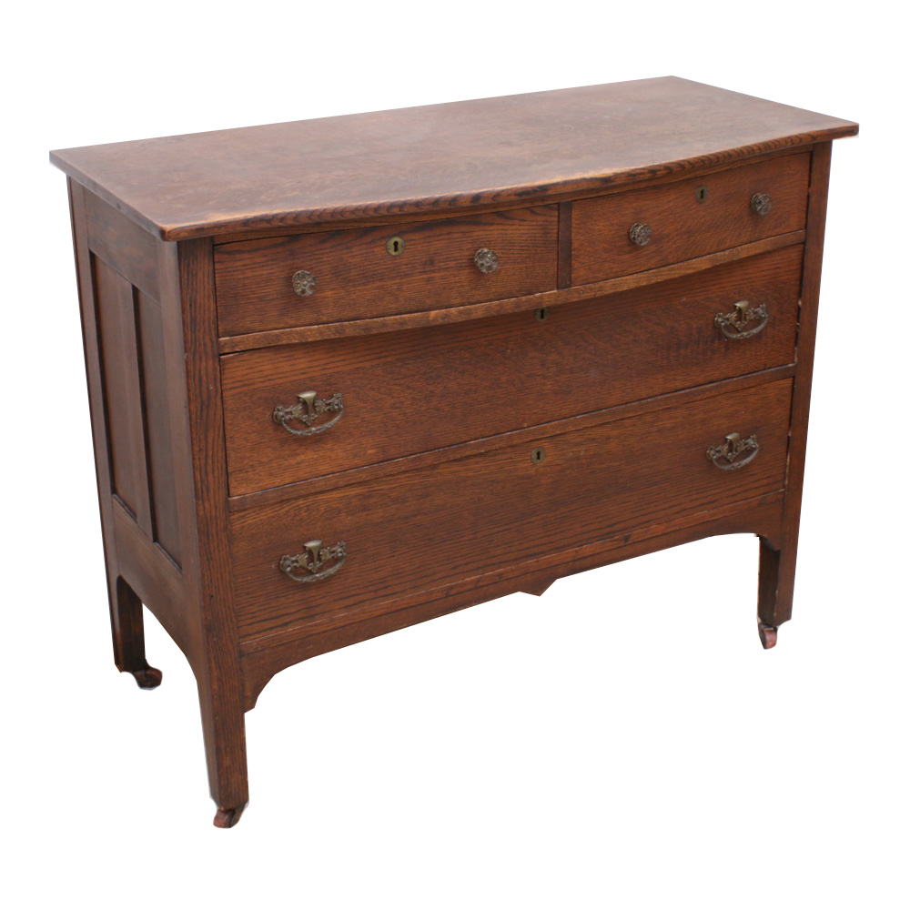 Arts And Crafts Style Oak Chest Of Drawers On Castors Early 20th