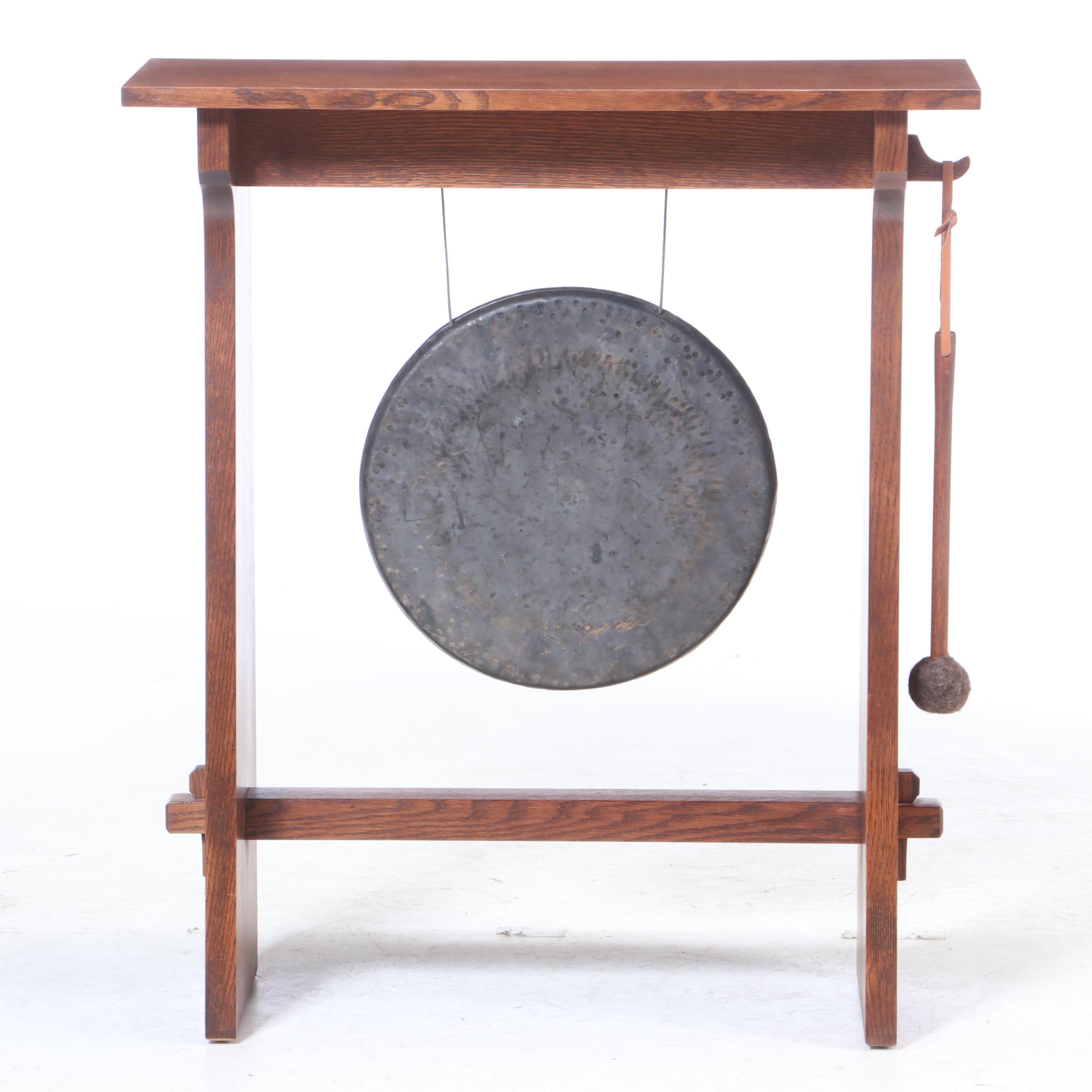 Stickley, Arts and Crafts Style Oak and HandHammered Bronze Dinner