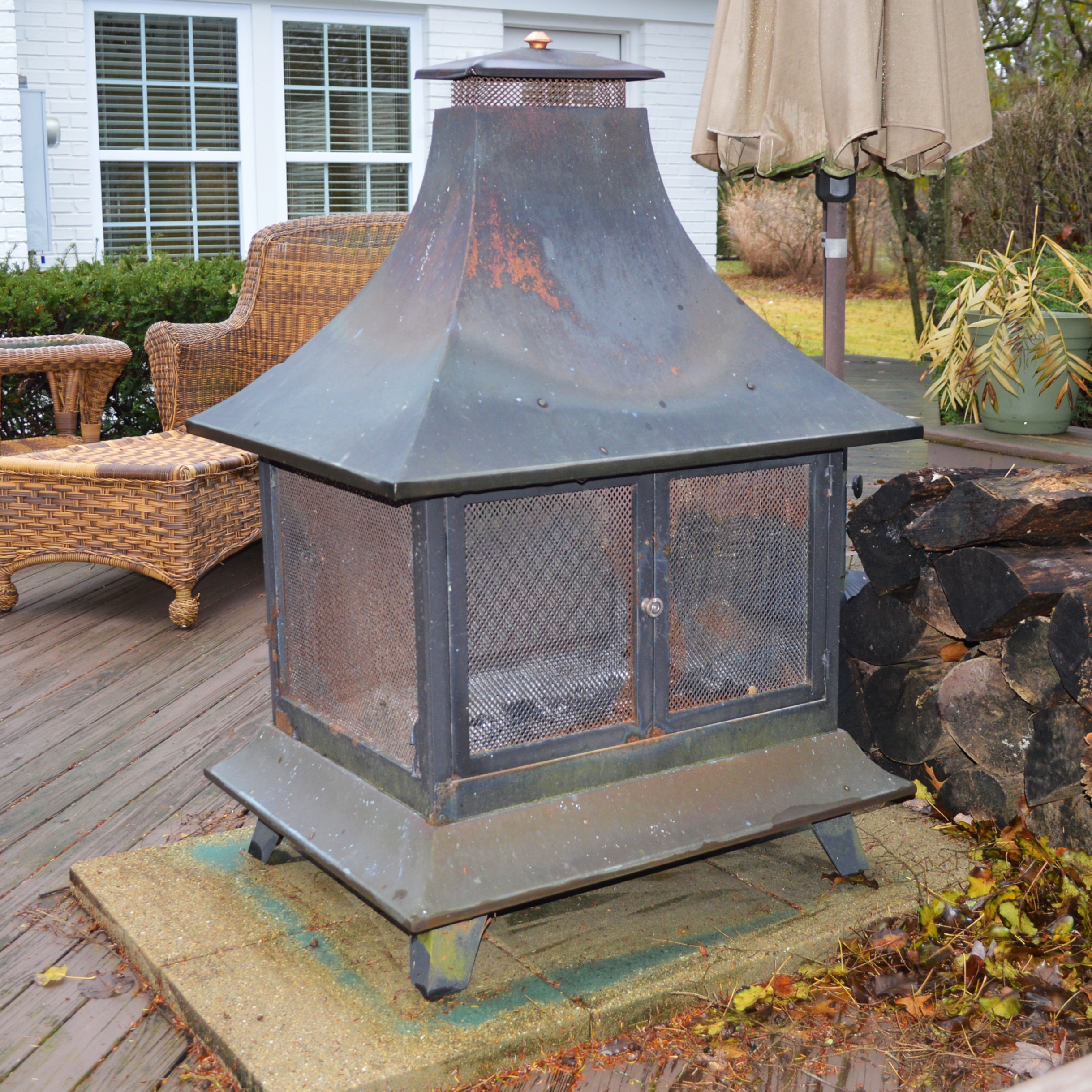 Wood Burning Pagoda Patio Fire Pit Ebth