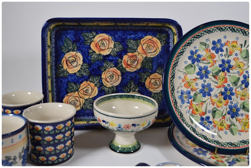 Boleslawiec Polish Pottery Rectangular Floral Baker/Tray ...