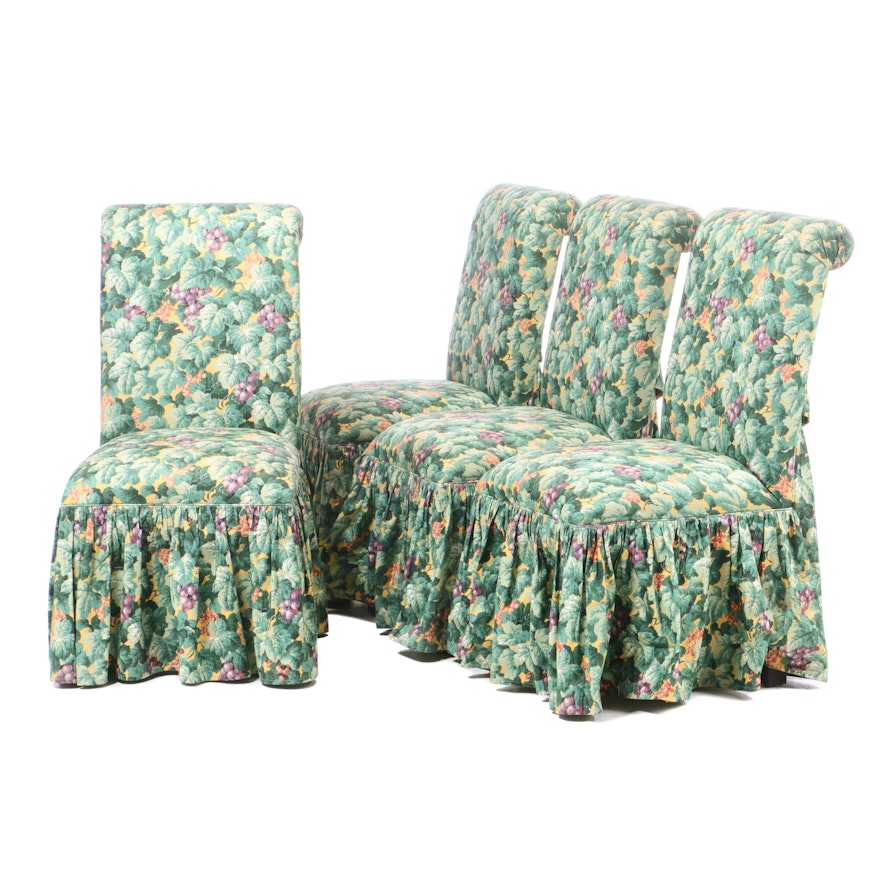 Four Chintz Upholstered Skirted Dining Chairs Late 20th Century